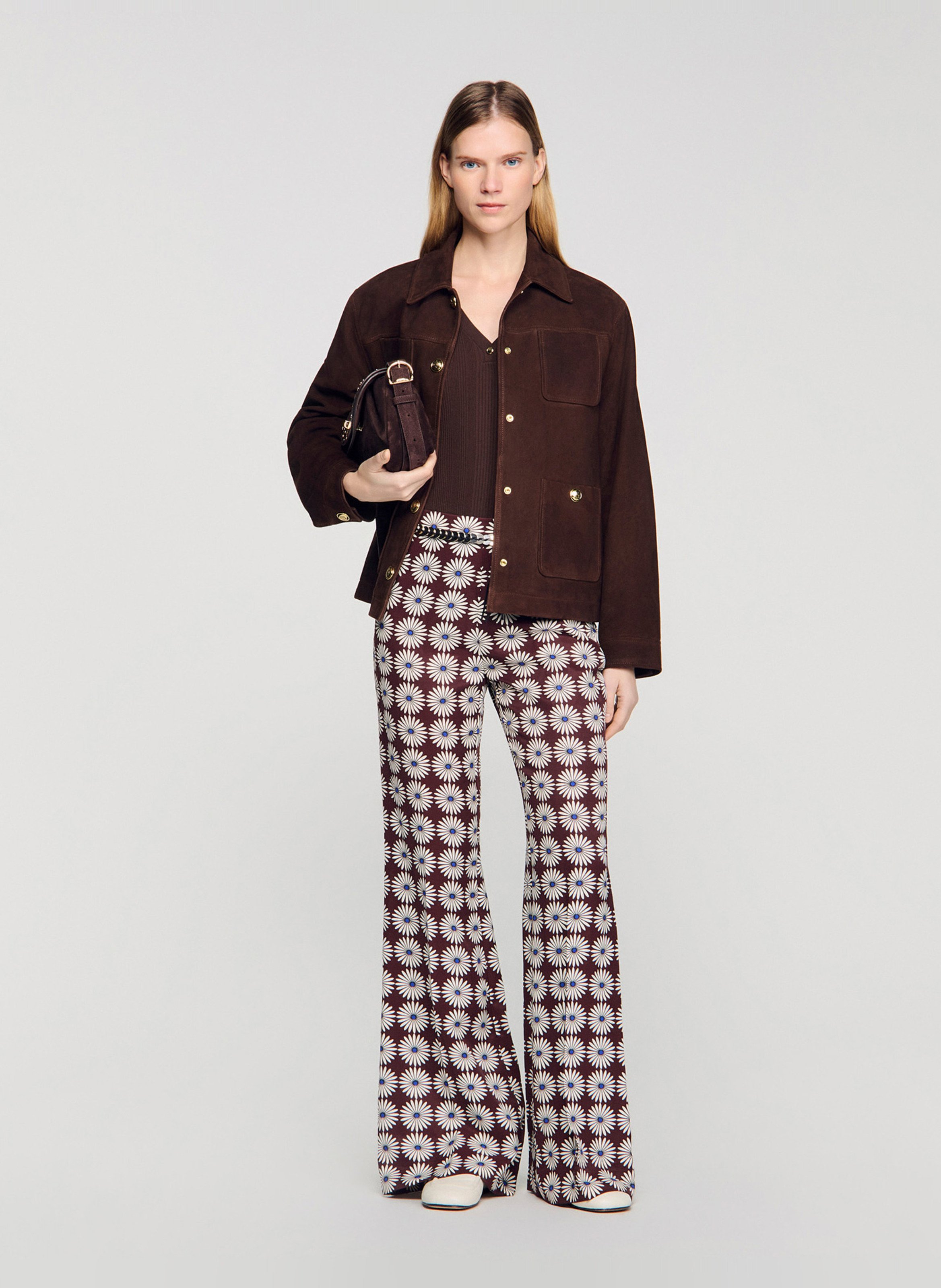 Pantalon flare à motifs floraux SANDRO Marron