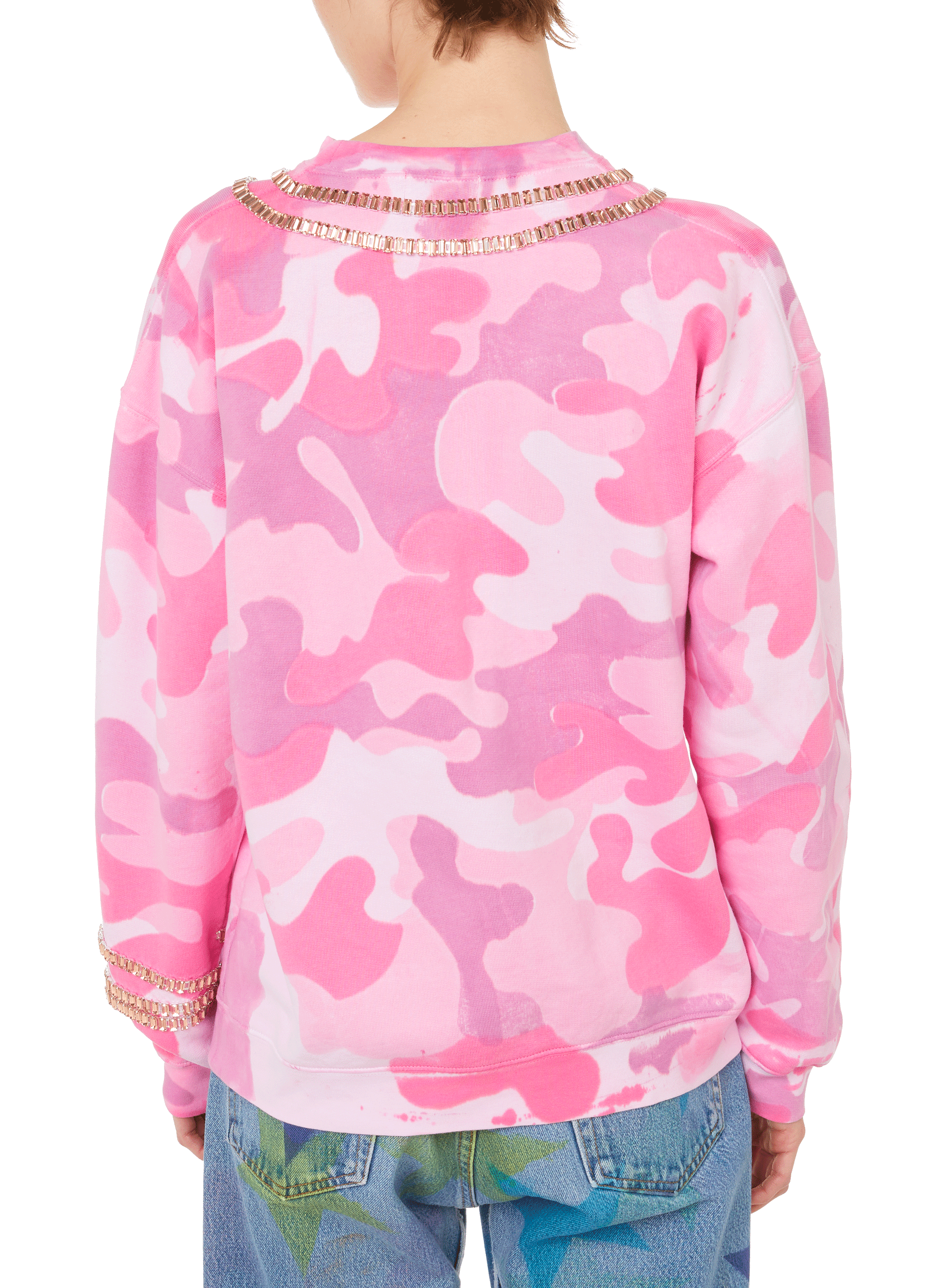 Camouflage and rhinestone cotton sweatshirt COLLINA STRADA Pink