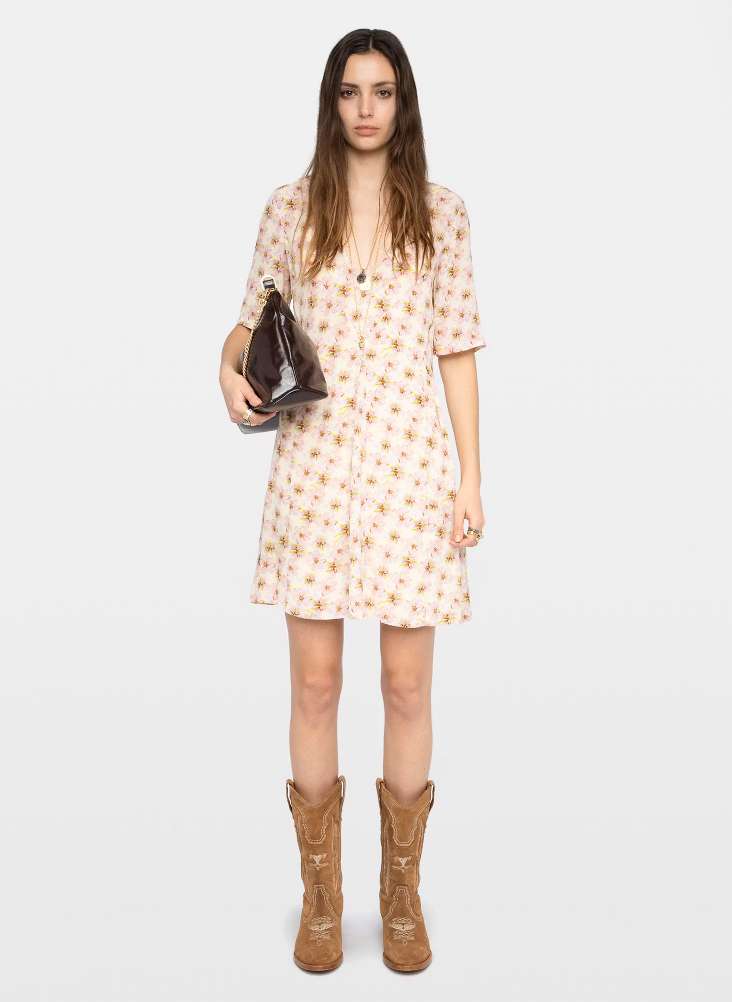 Robe courte évasée col v rodalas ZADIG&VOLTAIRE Jaune