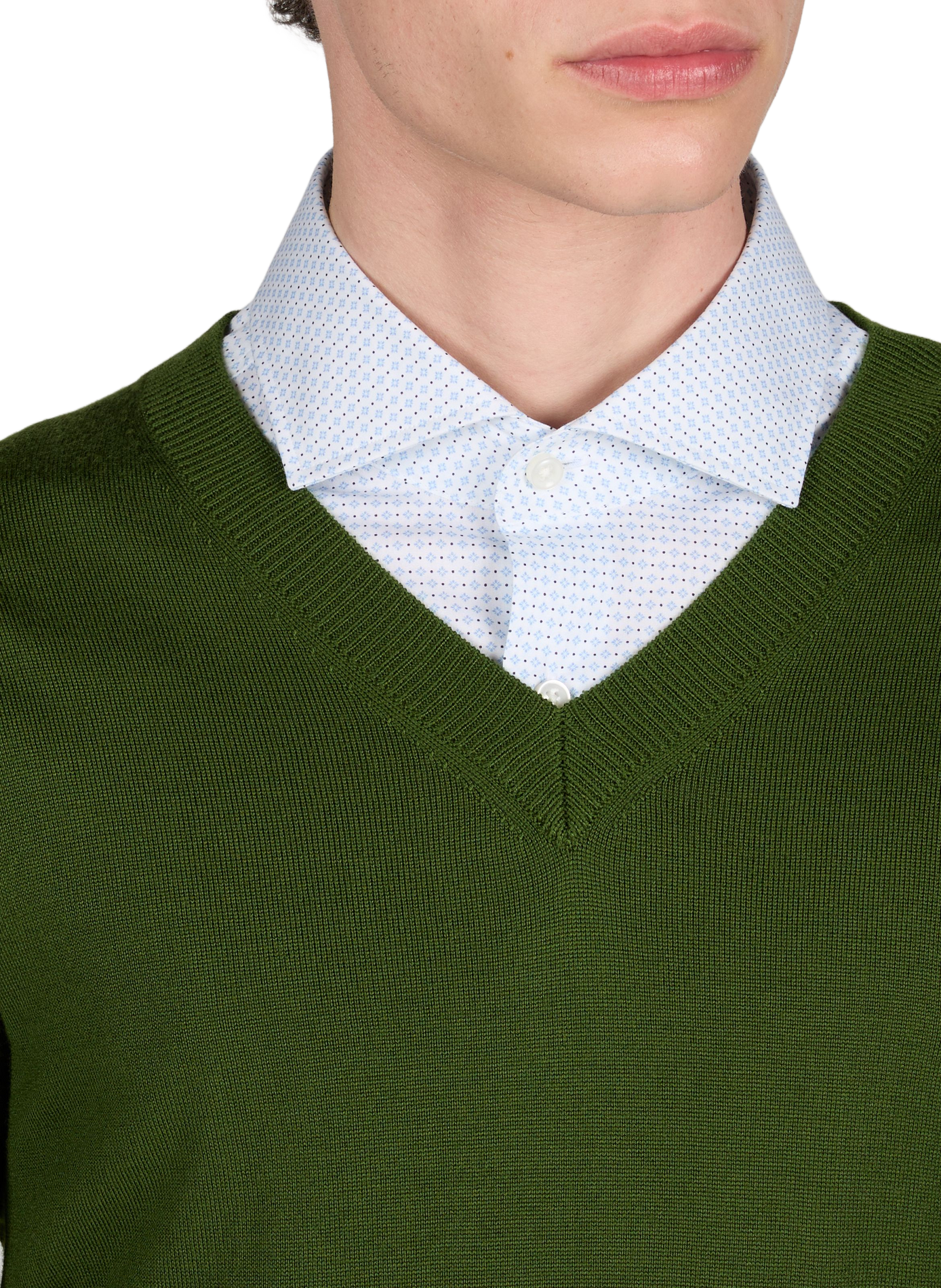 Pull col V en laine mérinos AU PRINTEMPS PARIS Vert