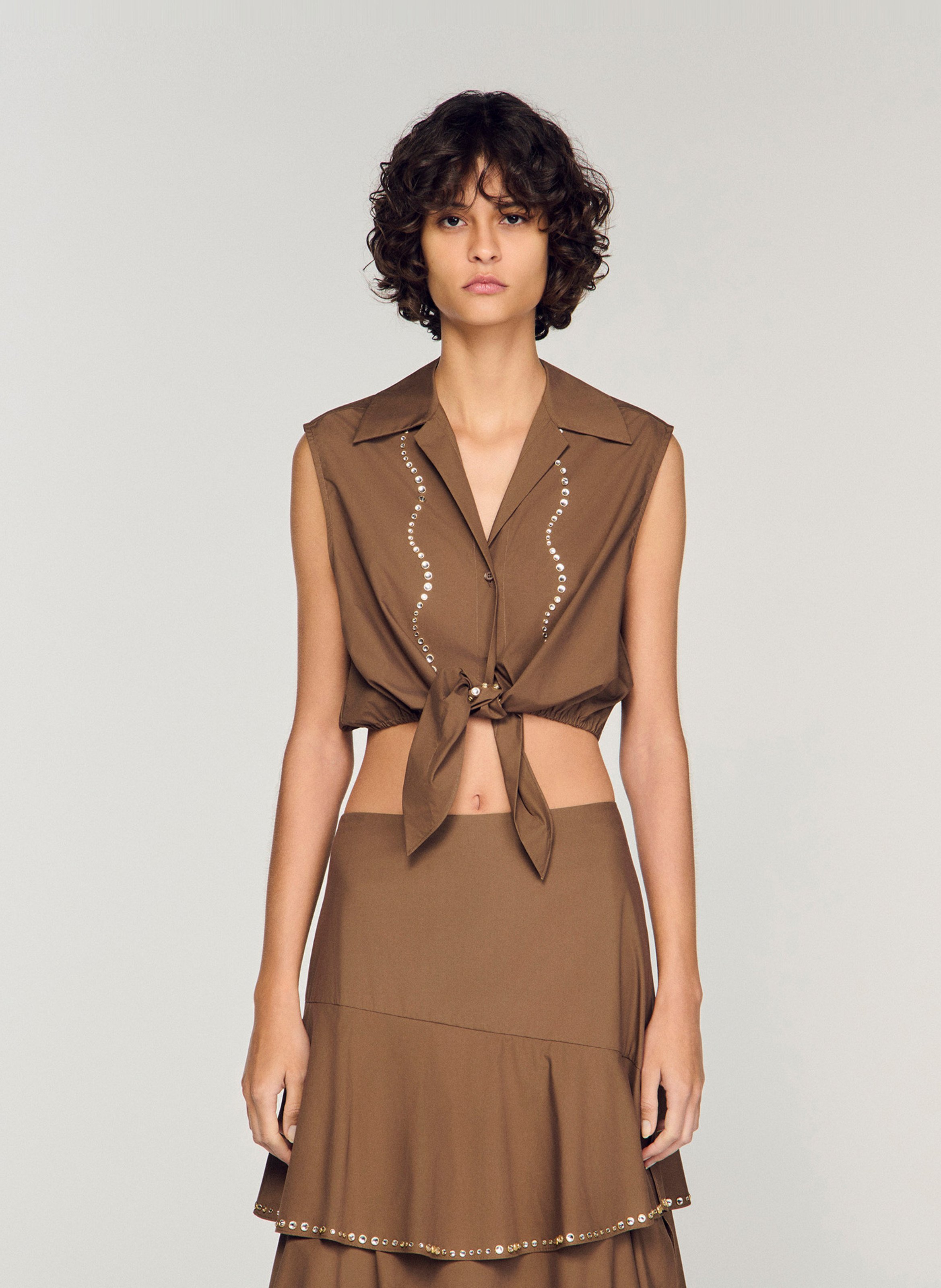 Top droit court en coton SANDRO Marron