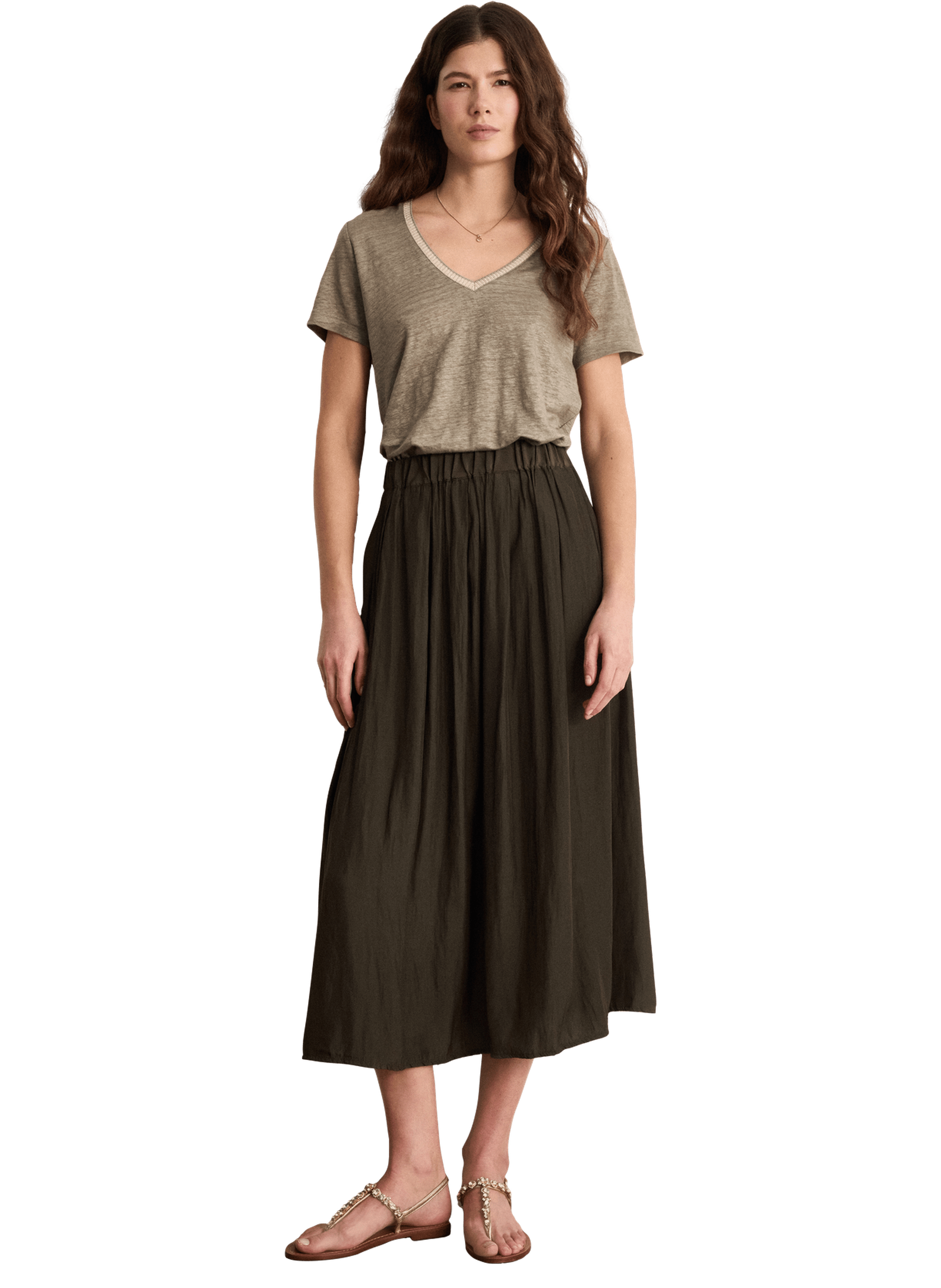 Jupe midi satinée plissée - naia PABLO Marron