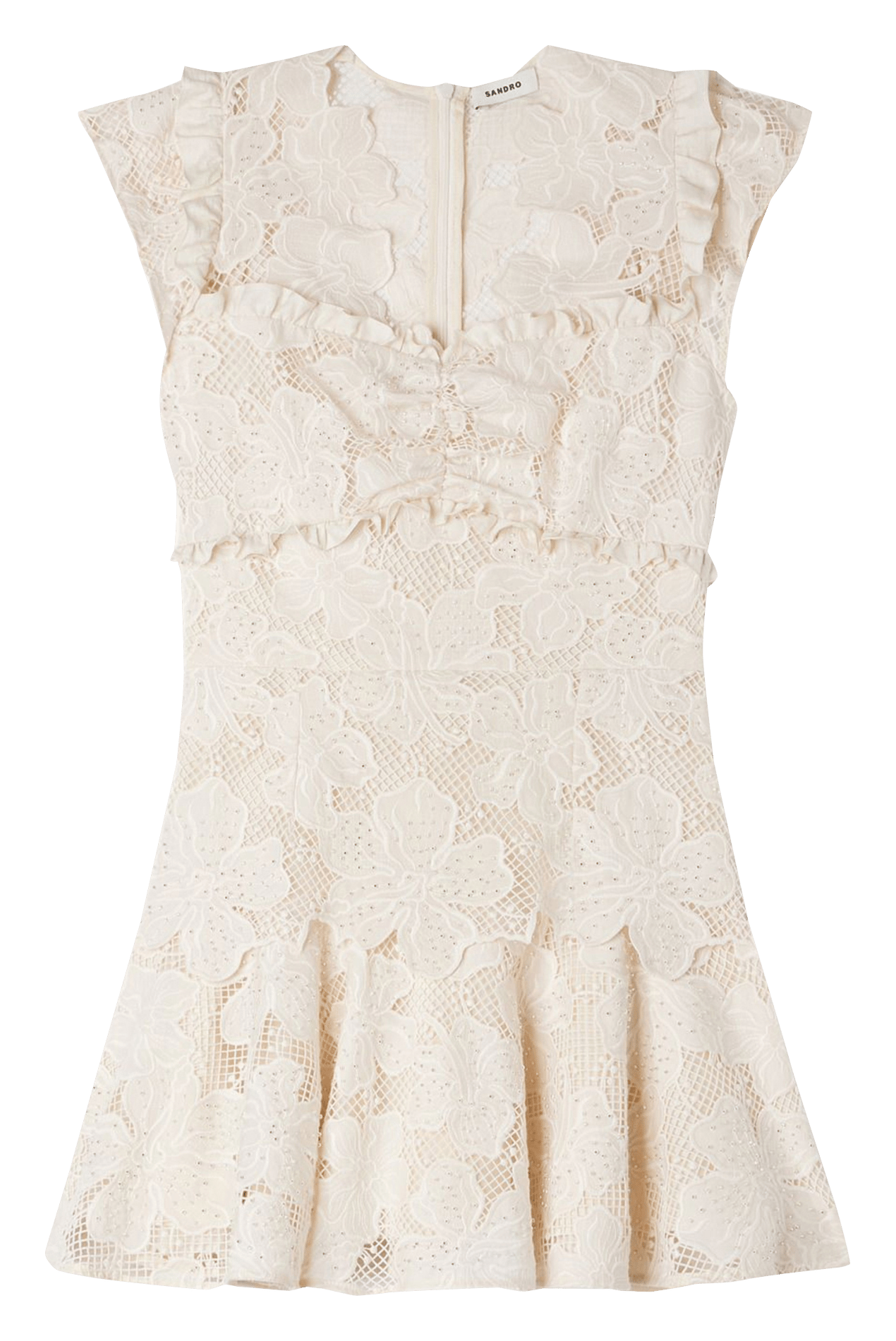 Robe courte en guipure évasée SANDRO Beige
