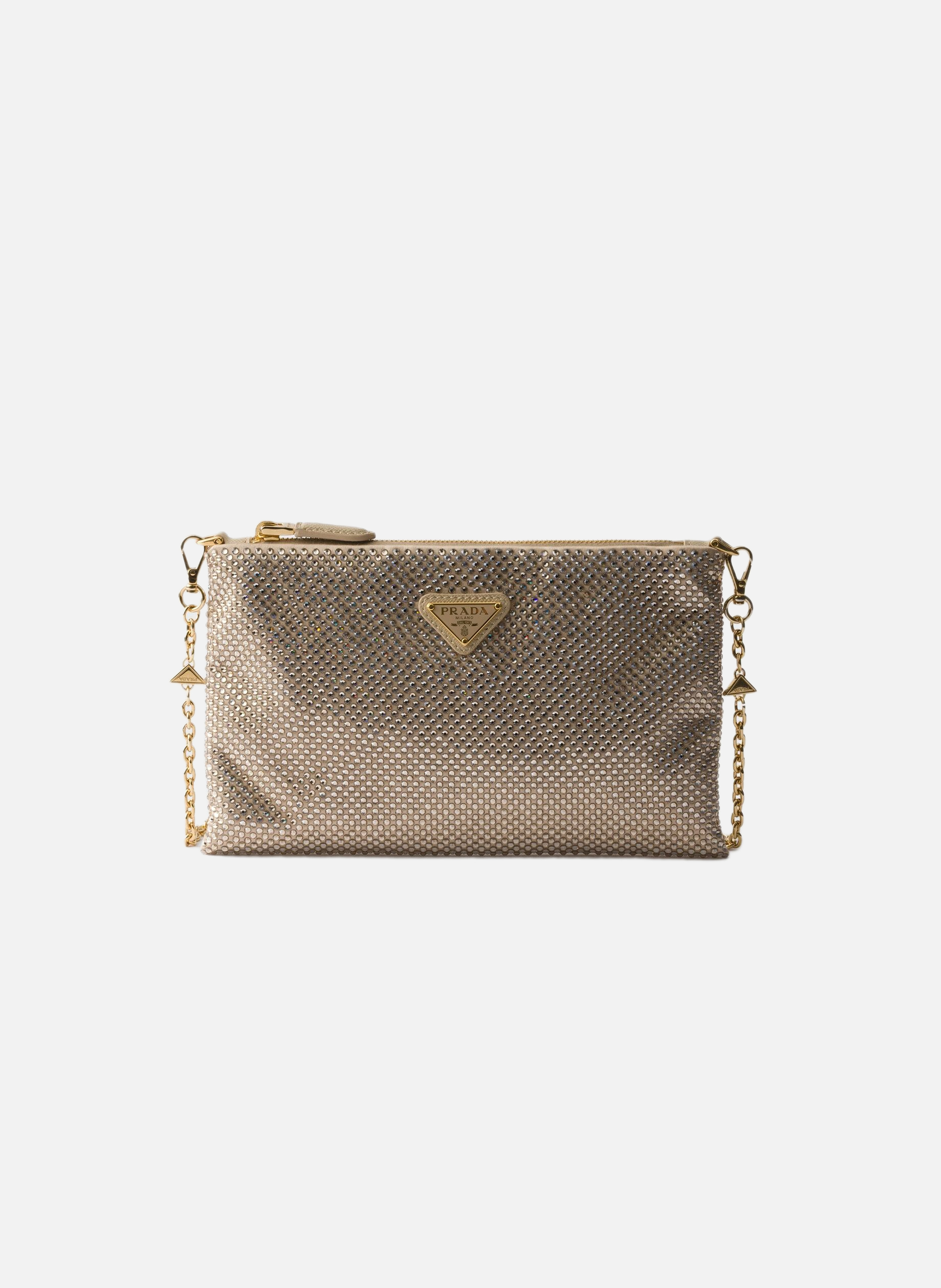 Mini pochette à cristaux avec bandoulière PRADA Beige