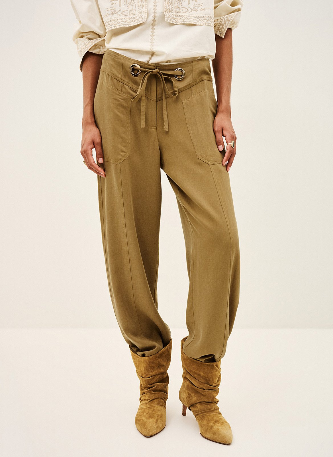 Pantalon fluide taille haute uni pavana BA&SH Beige
