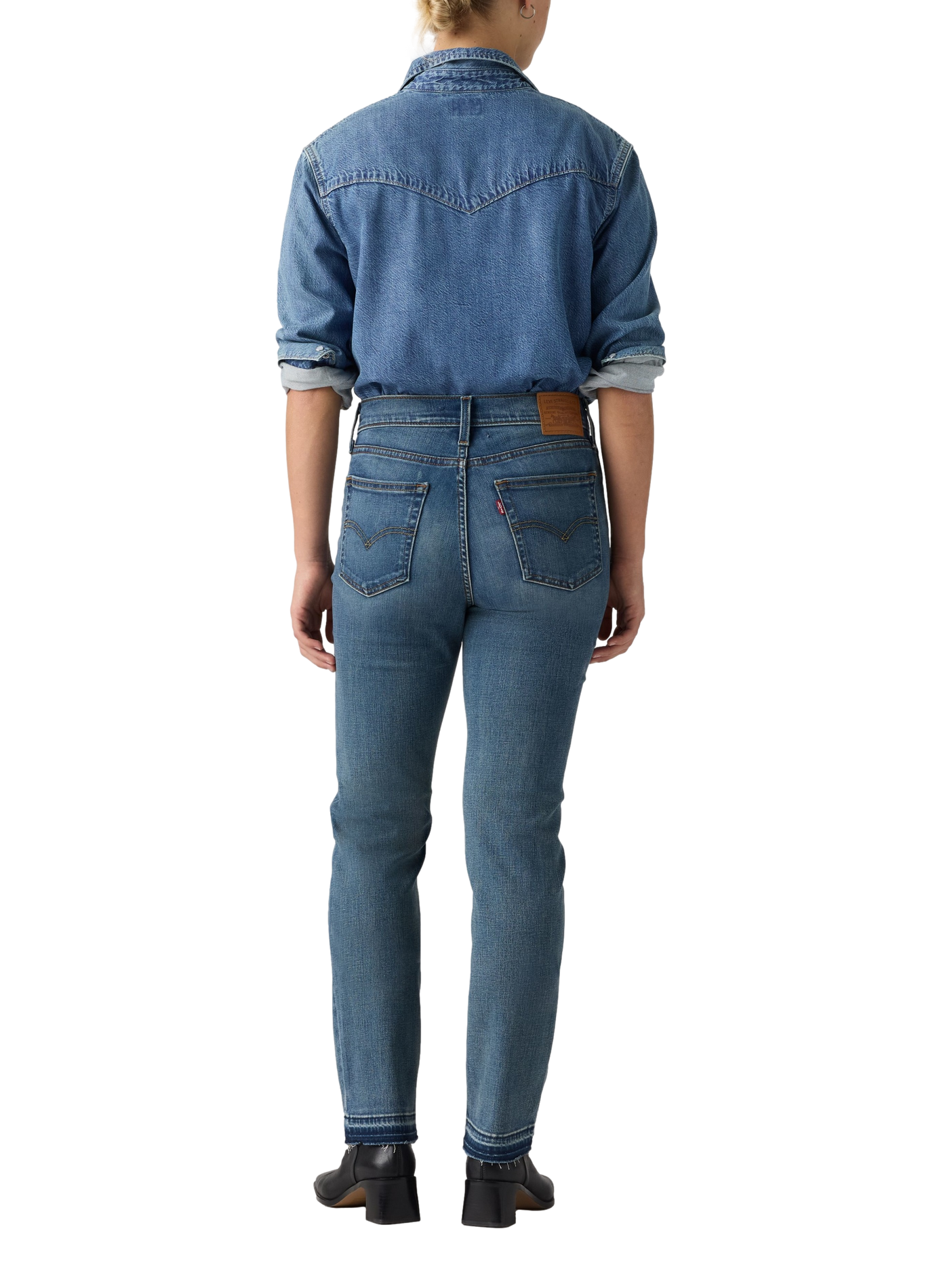 Slim jeans 722 met hoge taille van gemengd katoen LEVI'S Blauw