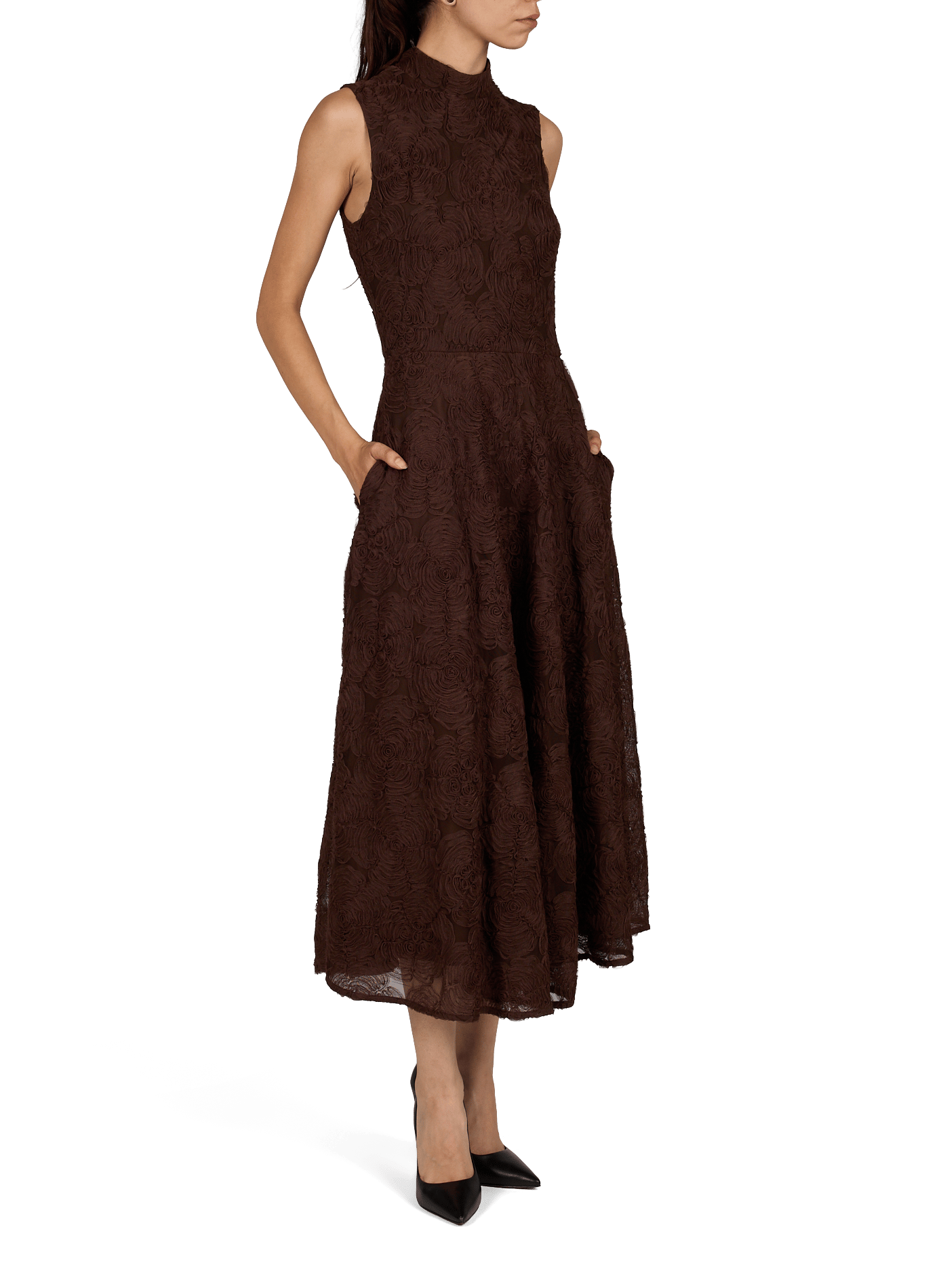 Robe longue évasée ROTATE Marron