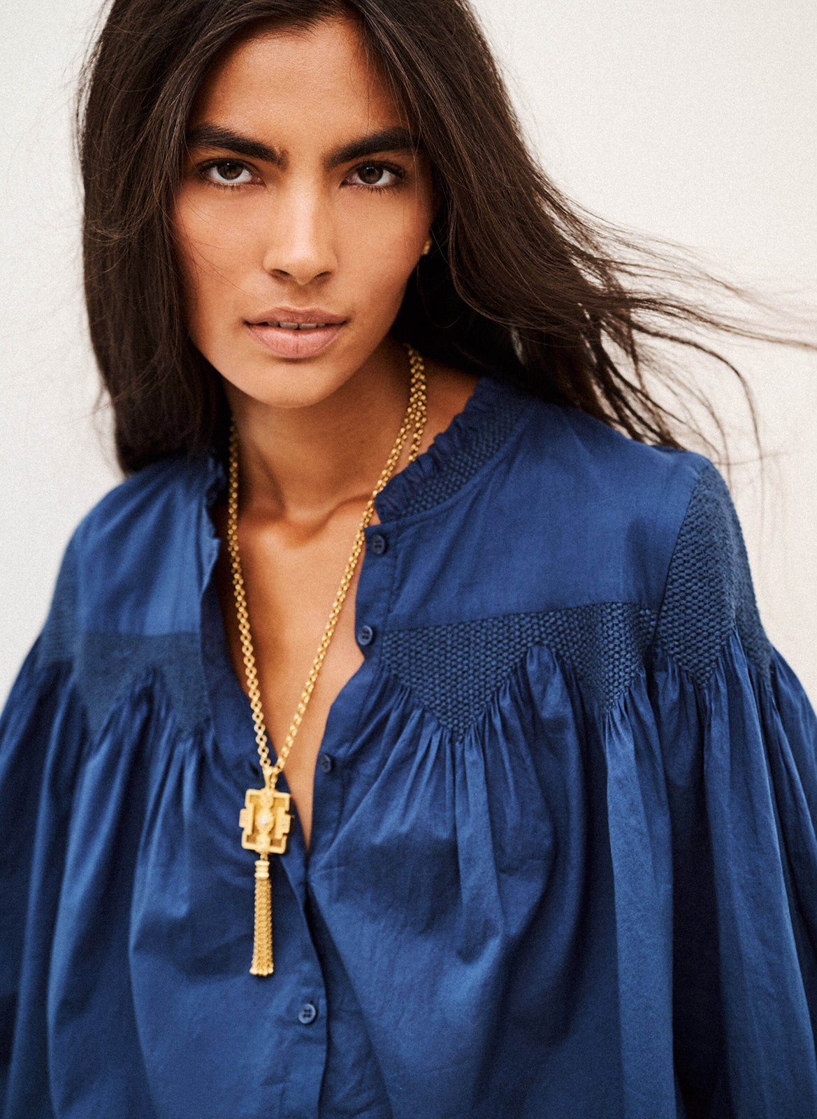 Chemise ample à broderie en coton tonia BA&SH Bleu