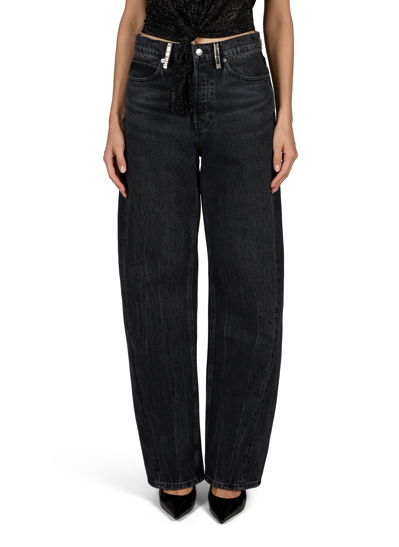 Wide-leg jeans with rhinestone buttons ALEXANDER WANG Grey