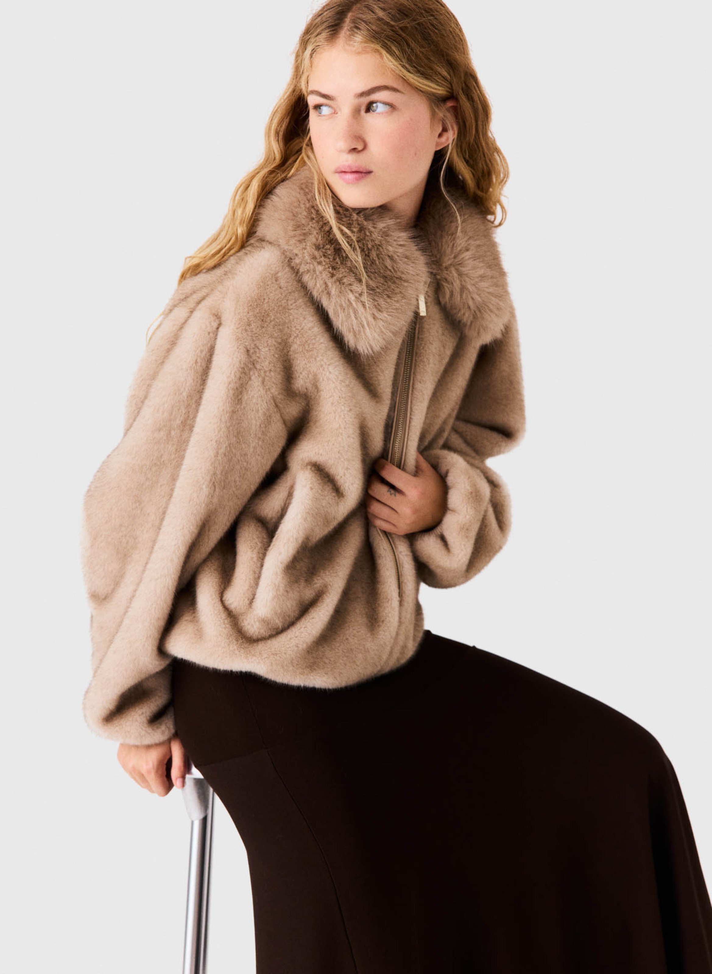 Veste oversize effet fourrure MAJE Beige