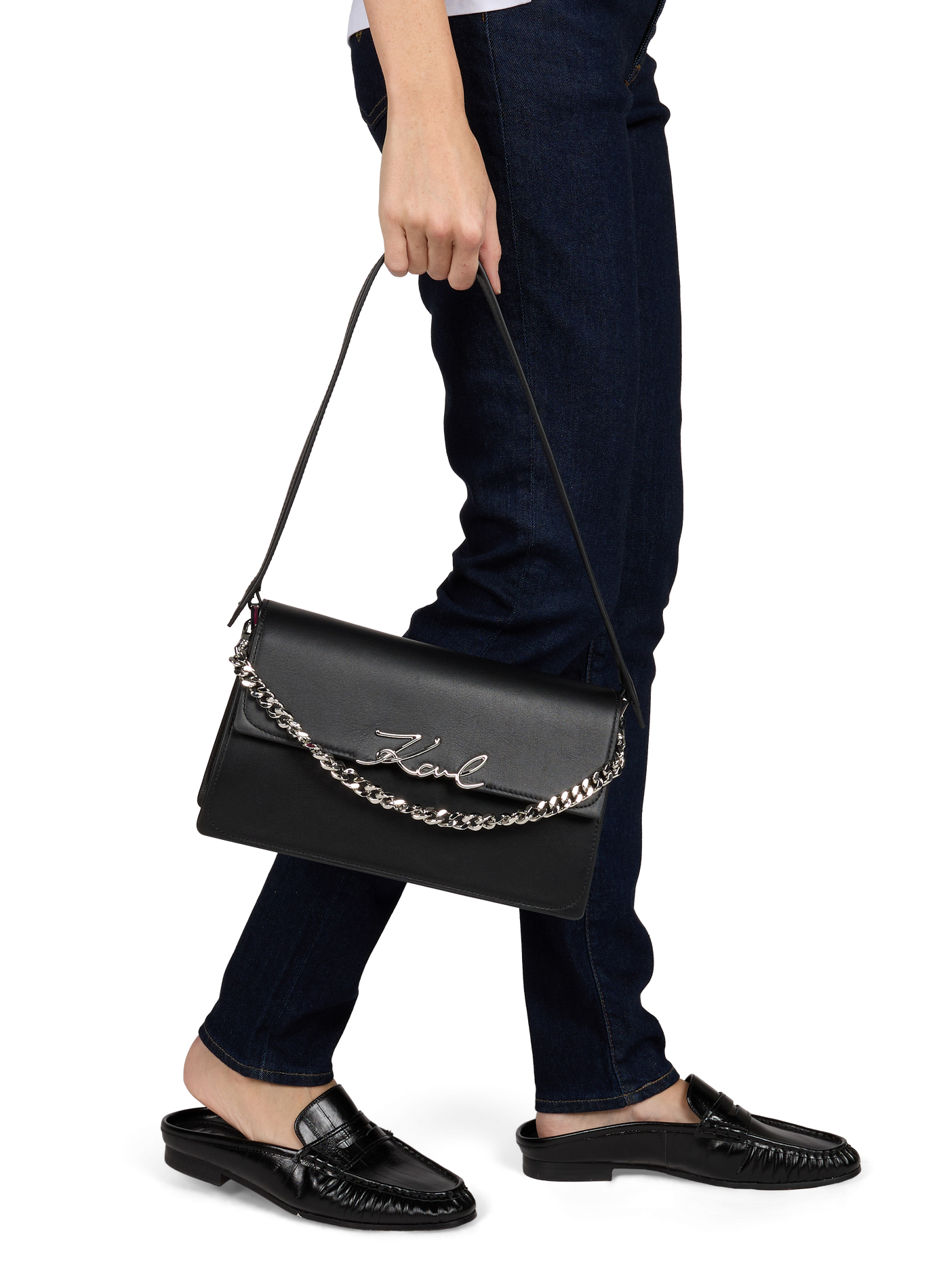 K/Signature leather shoulder bag KARL LAGERFELD Black