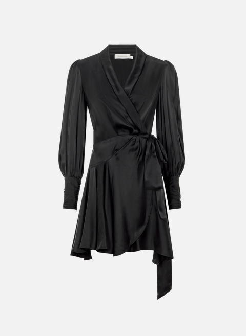 فستان قصير من الحرير باللون الأسود ZIMMERMANN 