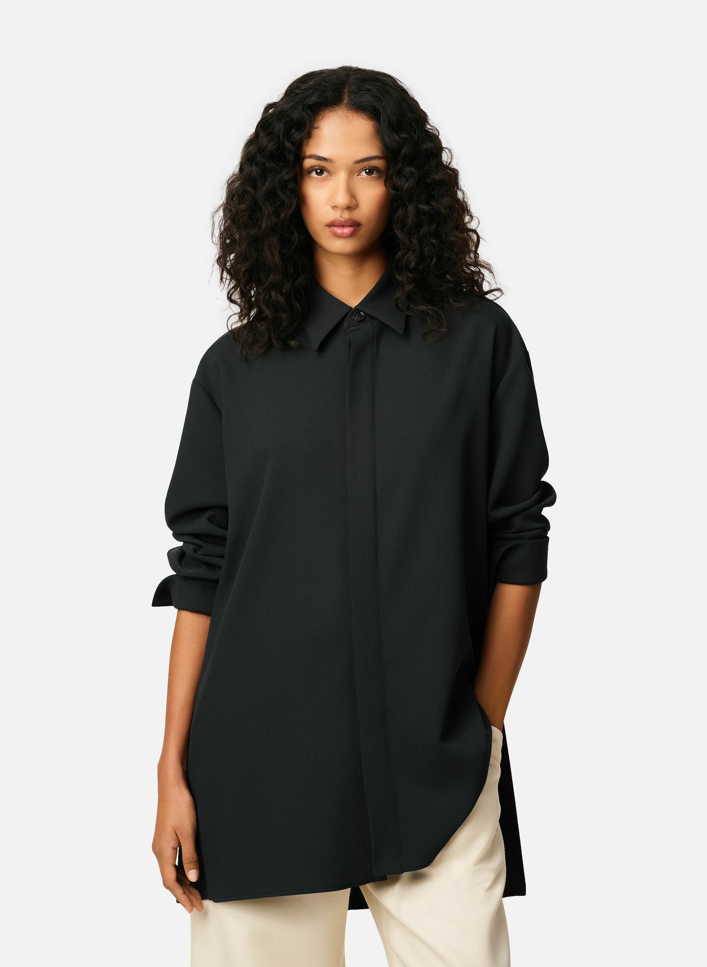 Chemise longue oversize avec fentes en laine AMI PARIS Gris