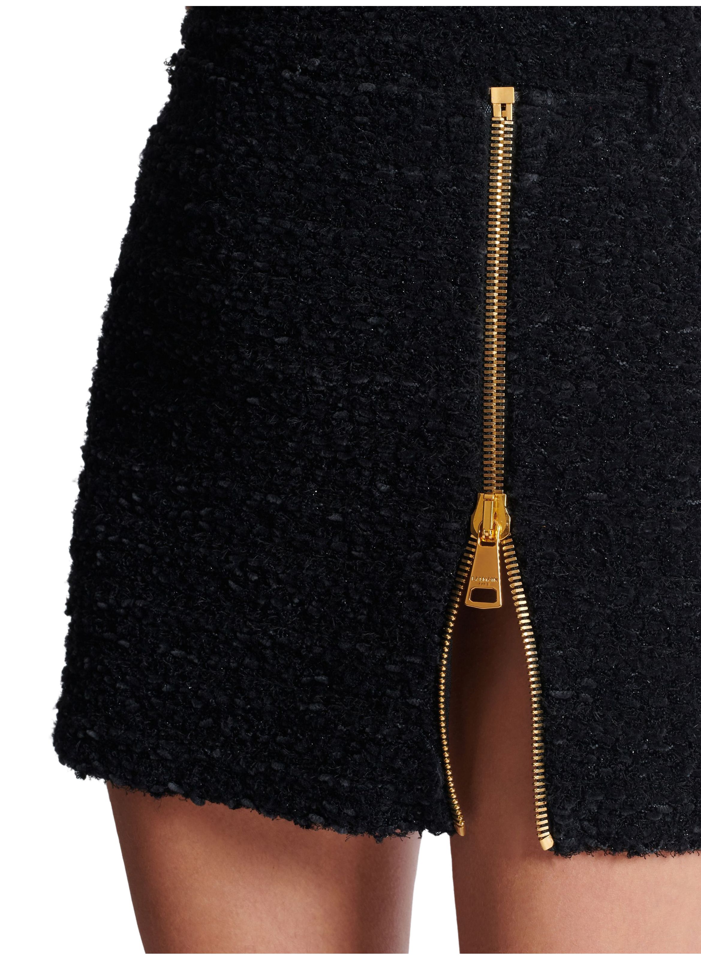 Jupe courte en tweed avec zip BALMAIN Noir