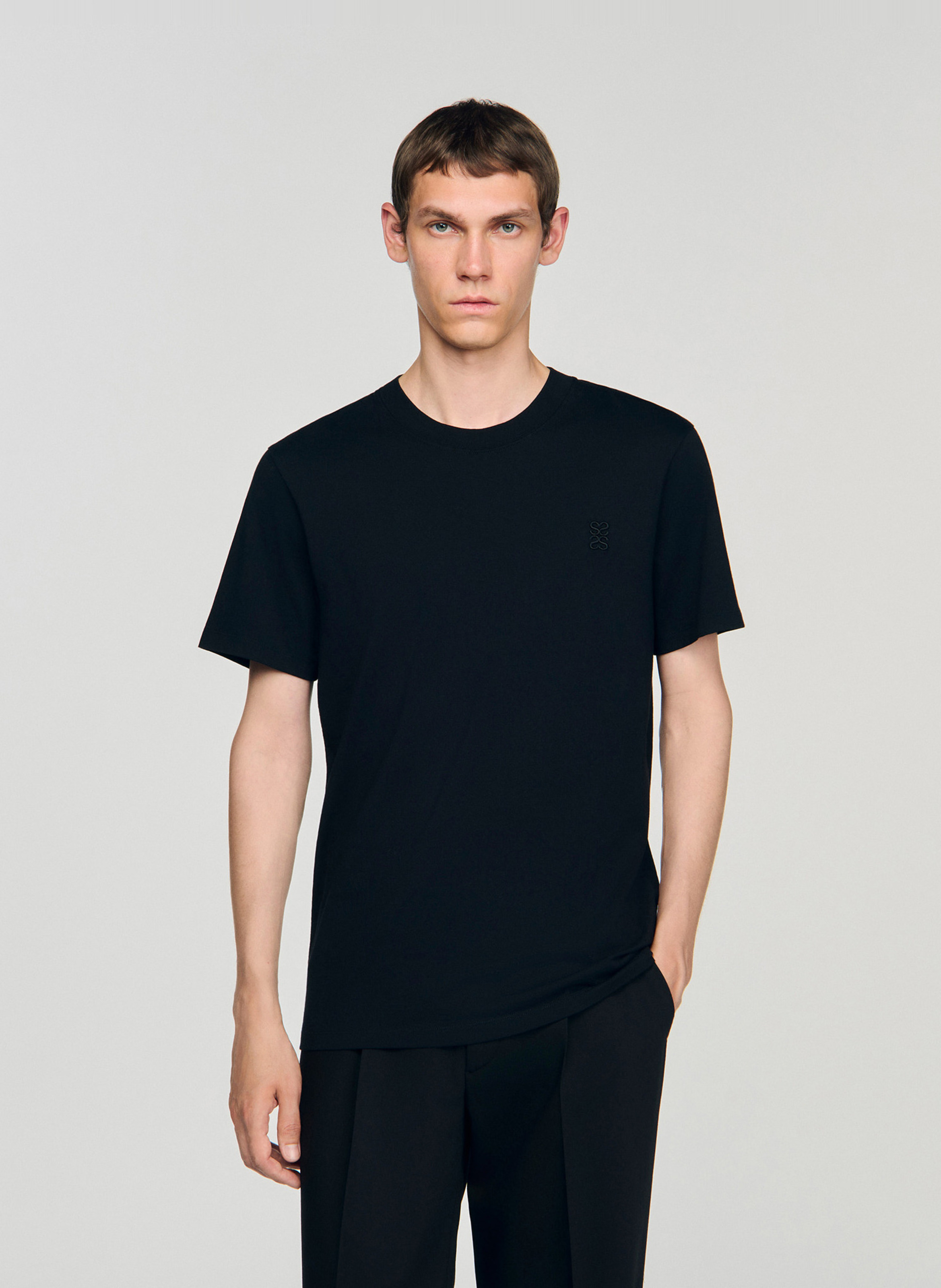 SANDRO Tee-shirt col rond en coton Noir