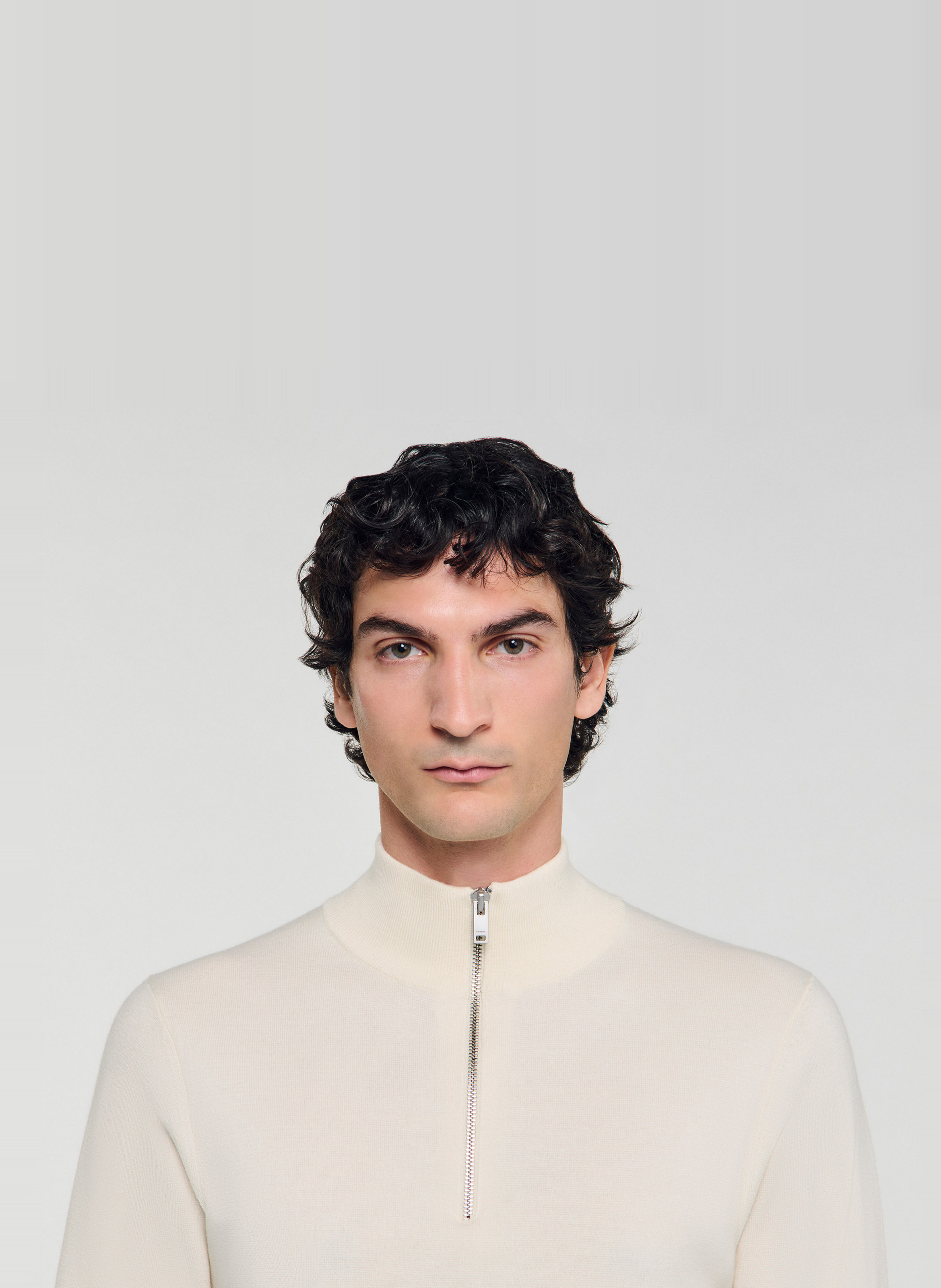 Pull col montant zippé en laine SANDRO Blanc