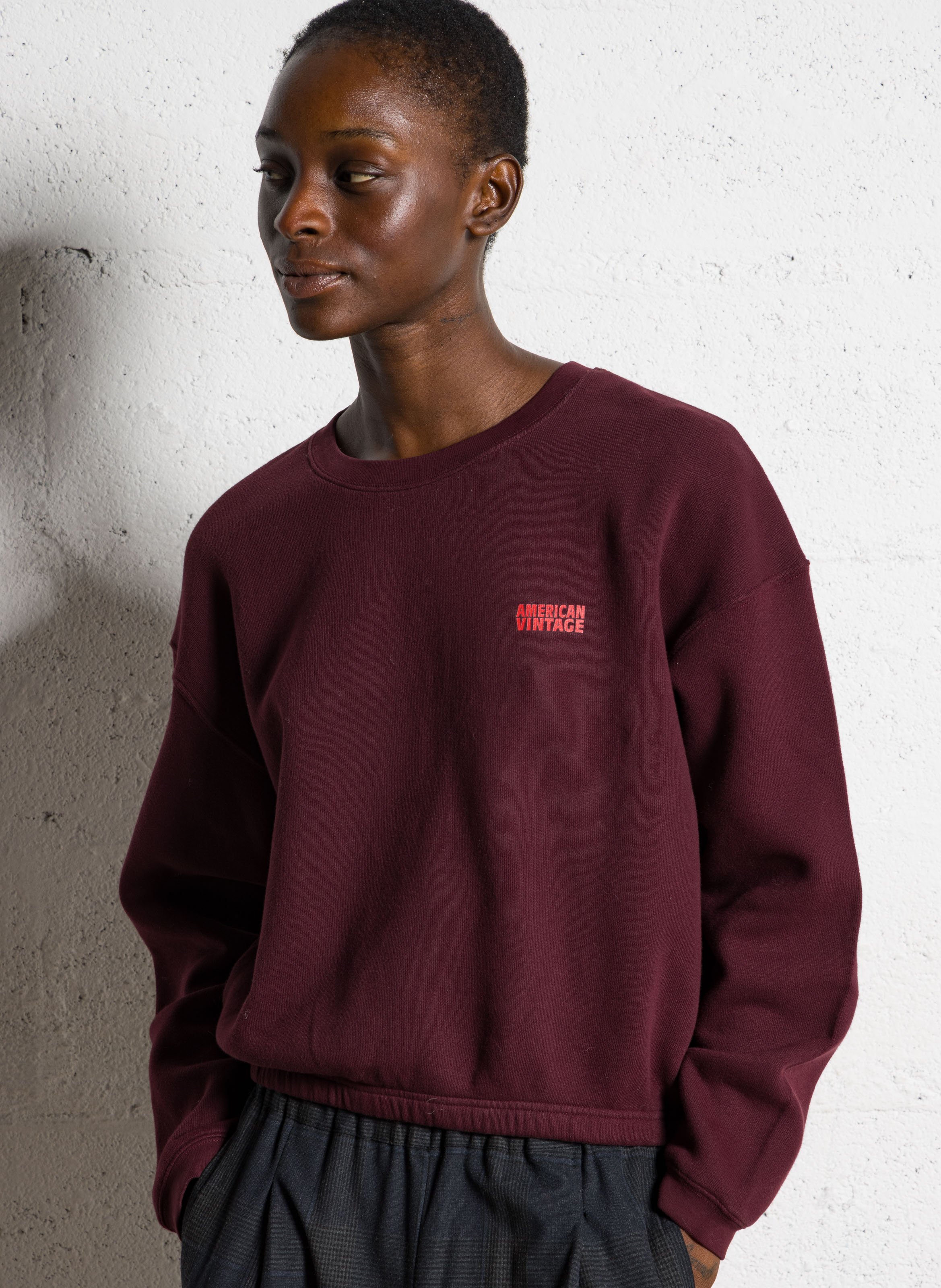 AMERICAN VINTAGE Sweat court col rond en coton mélangé izubird Rouge