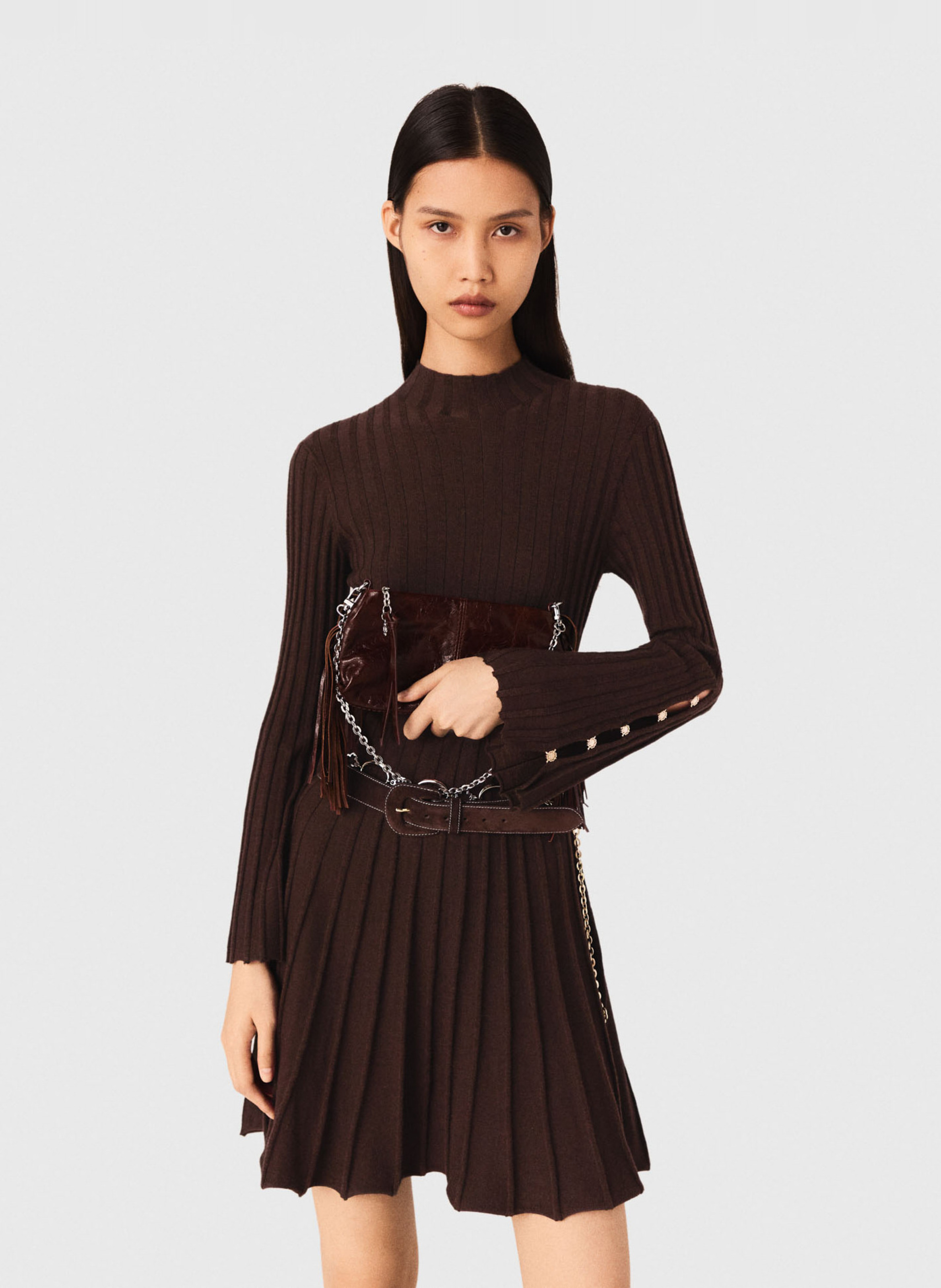 Robe courte col roulé Marron