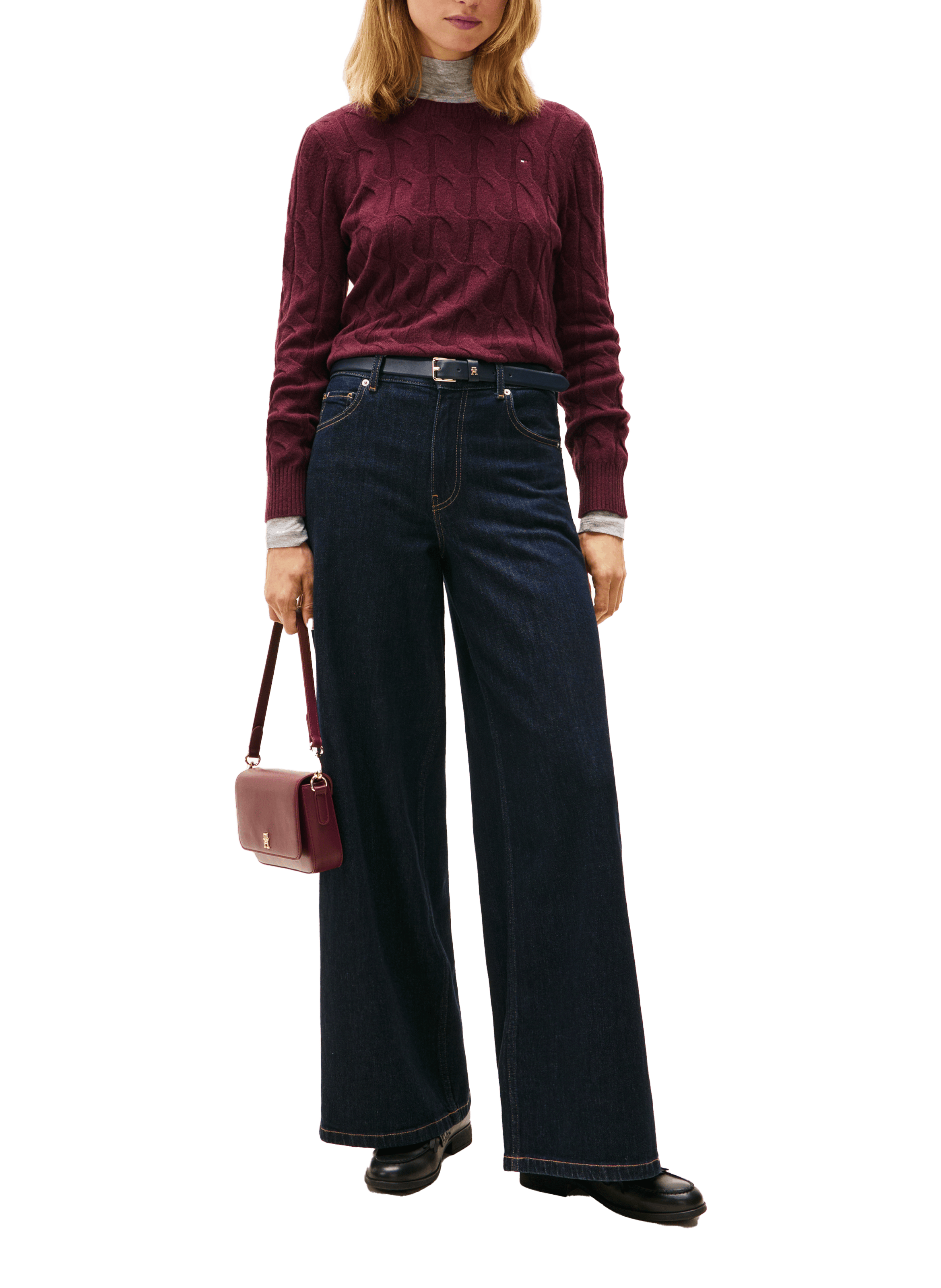 Pull torsadé en laine  TOMMY HILFIGER Rouge