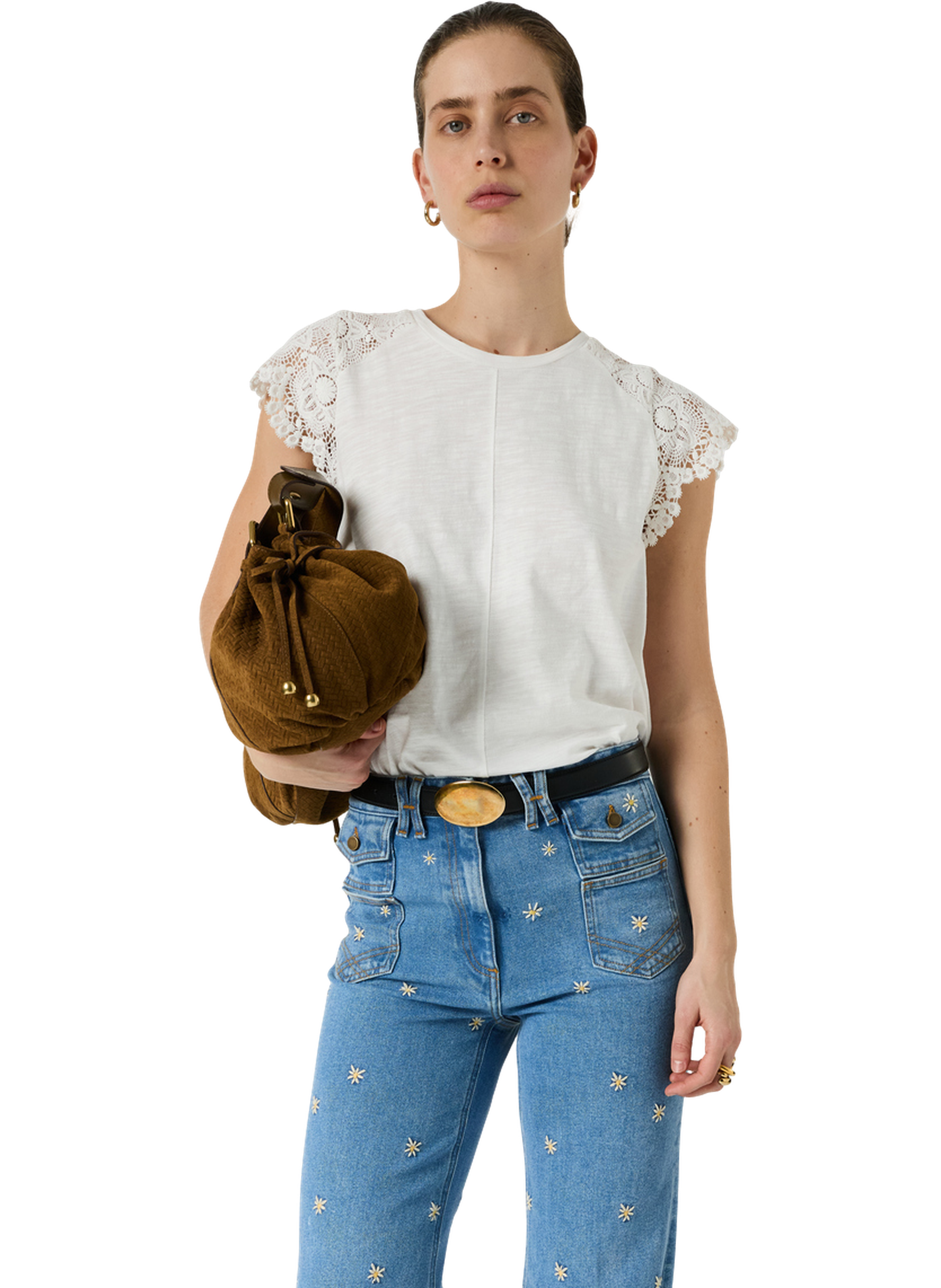 T-shirt en coton et dentelle - mishaelle GERARD DAREL Blanc