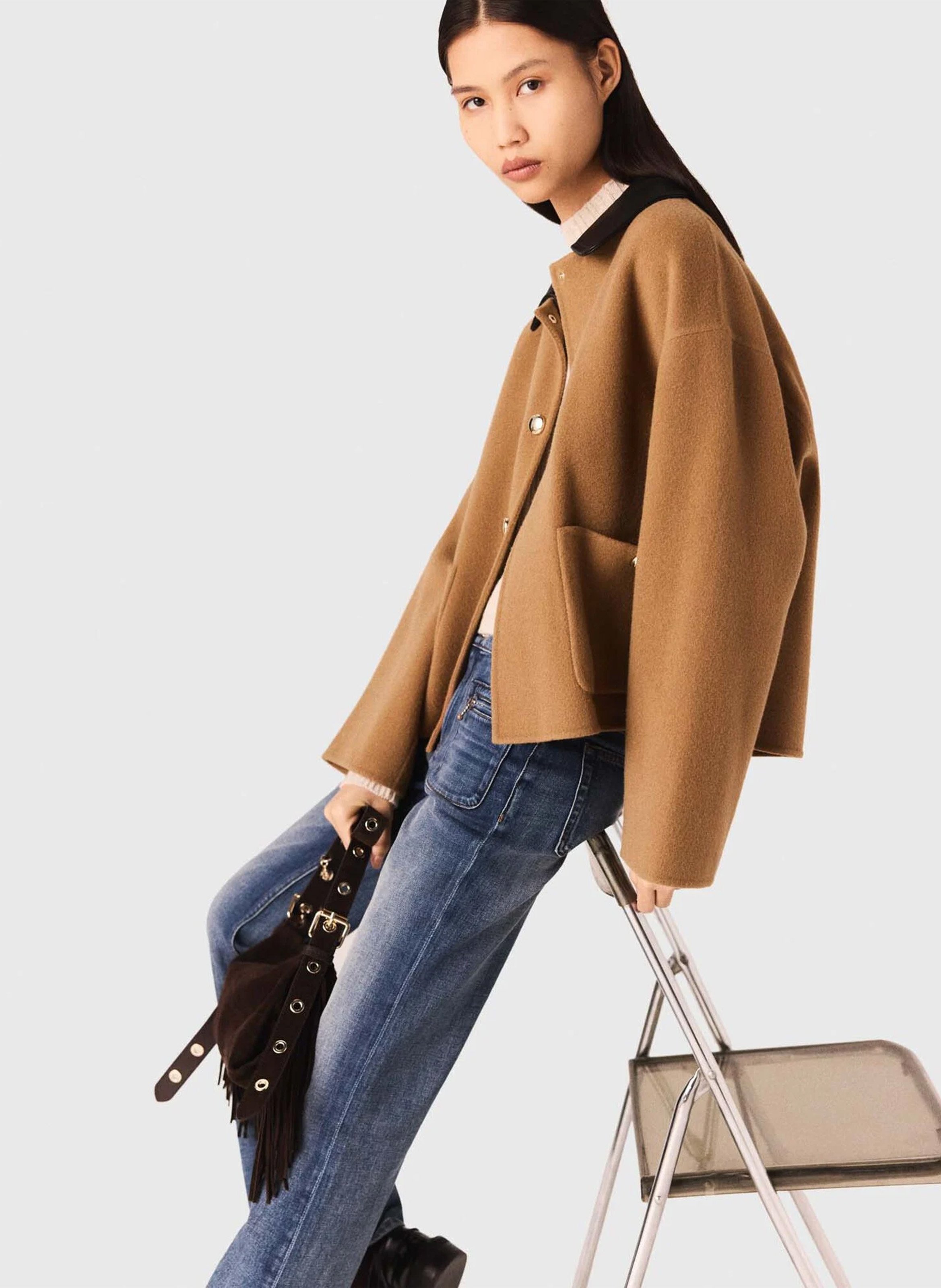 Manteau droit en laine mélangée MAJE Beige