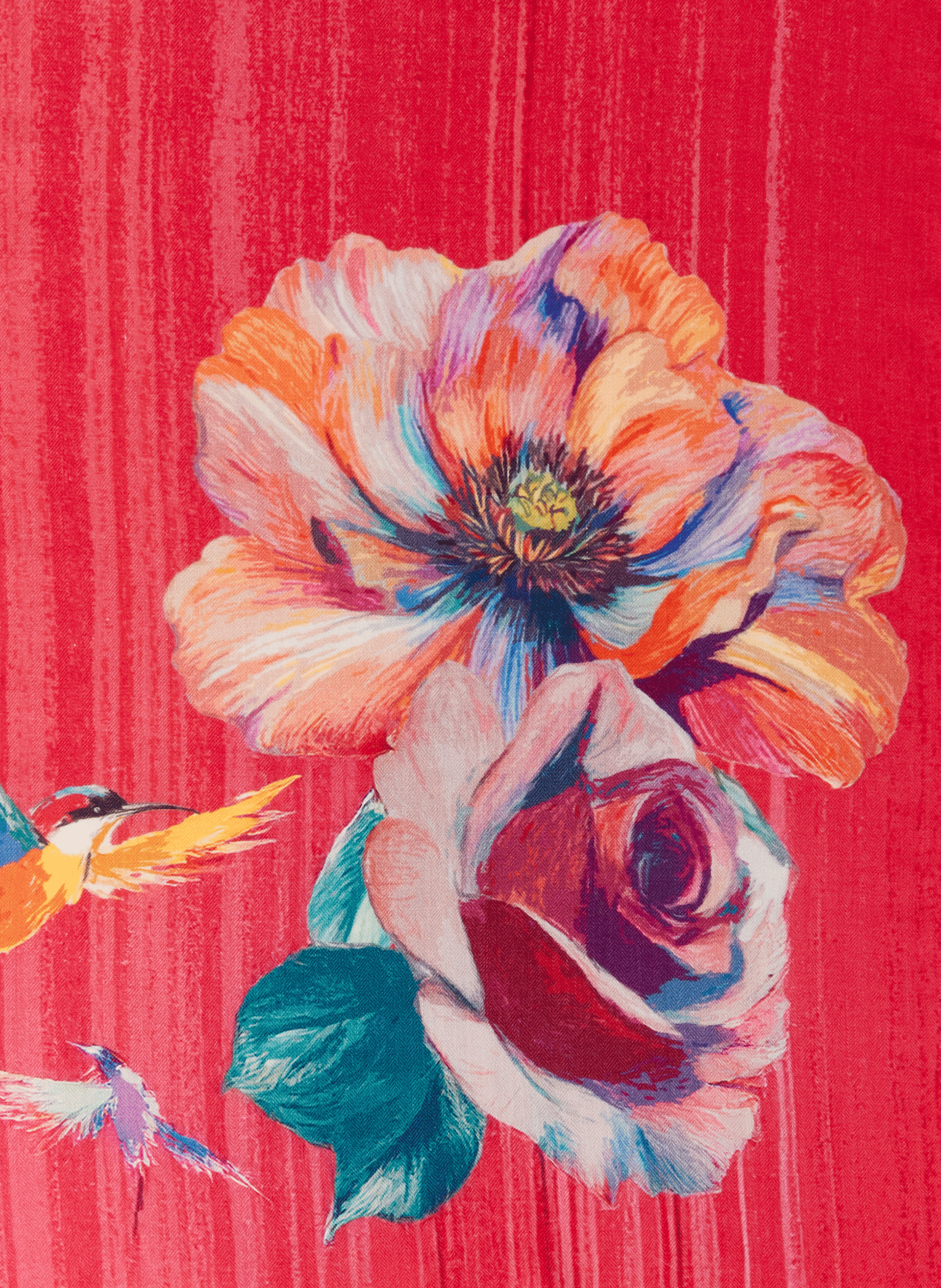 Icone floral print wool and silk scarf PETRUSSE Red