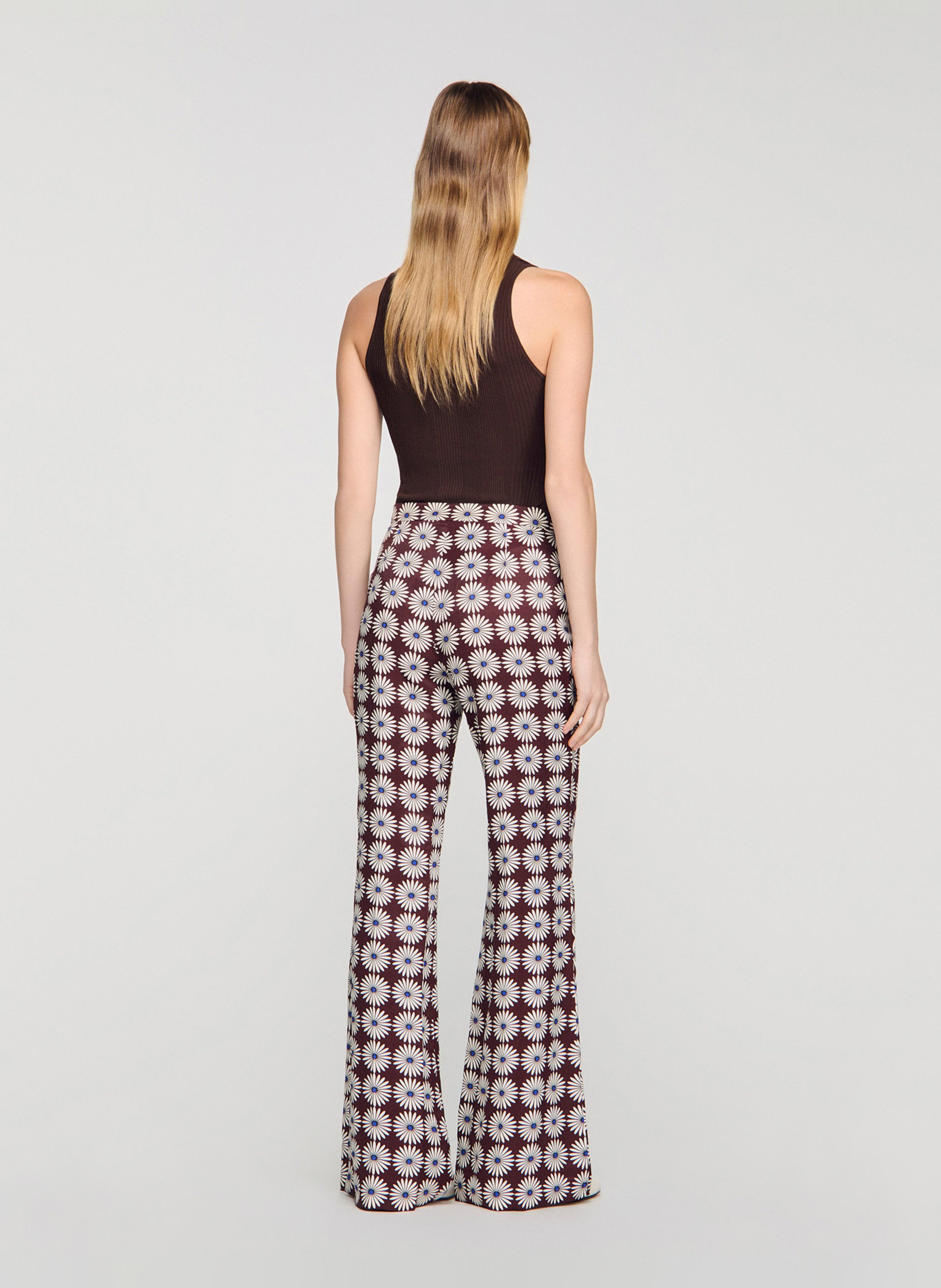 Pantalon flare à motifs floraux SANDRO Marron