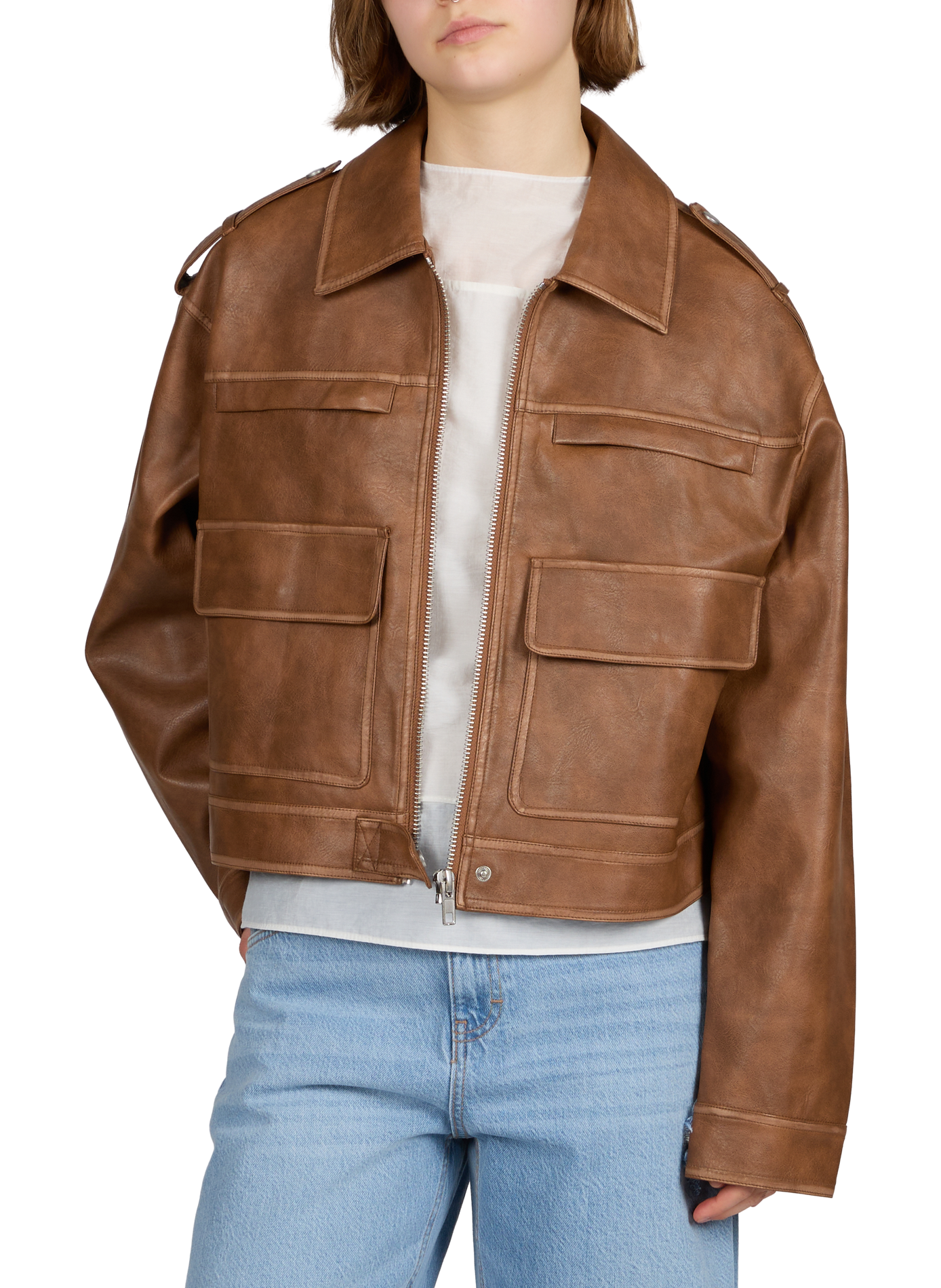 Veste légère droite à effet usé  TOPSHOP Marron