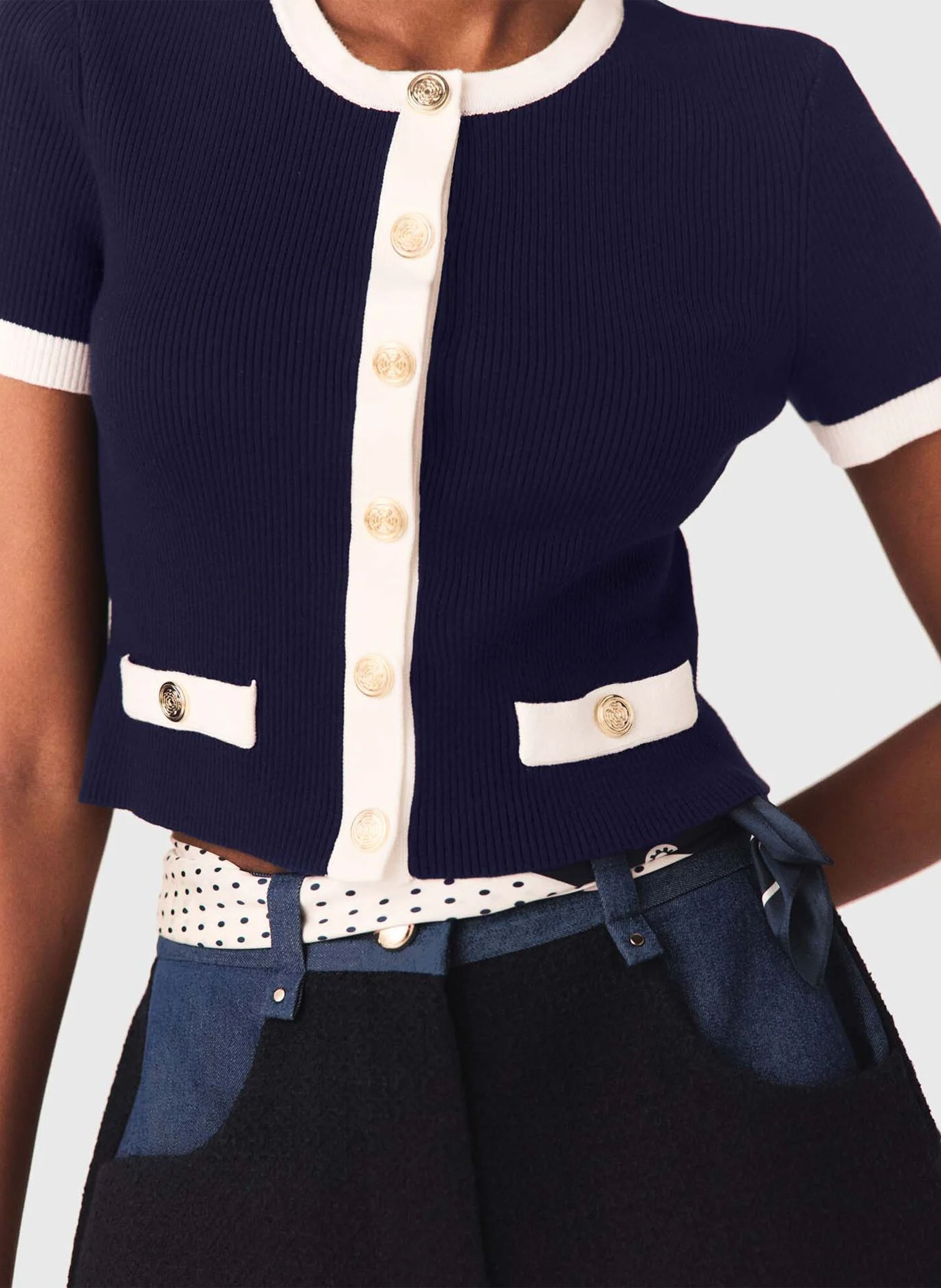 Gilet droit col rond MAJE Bleu