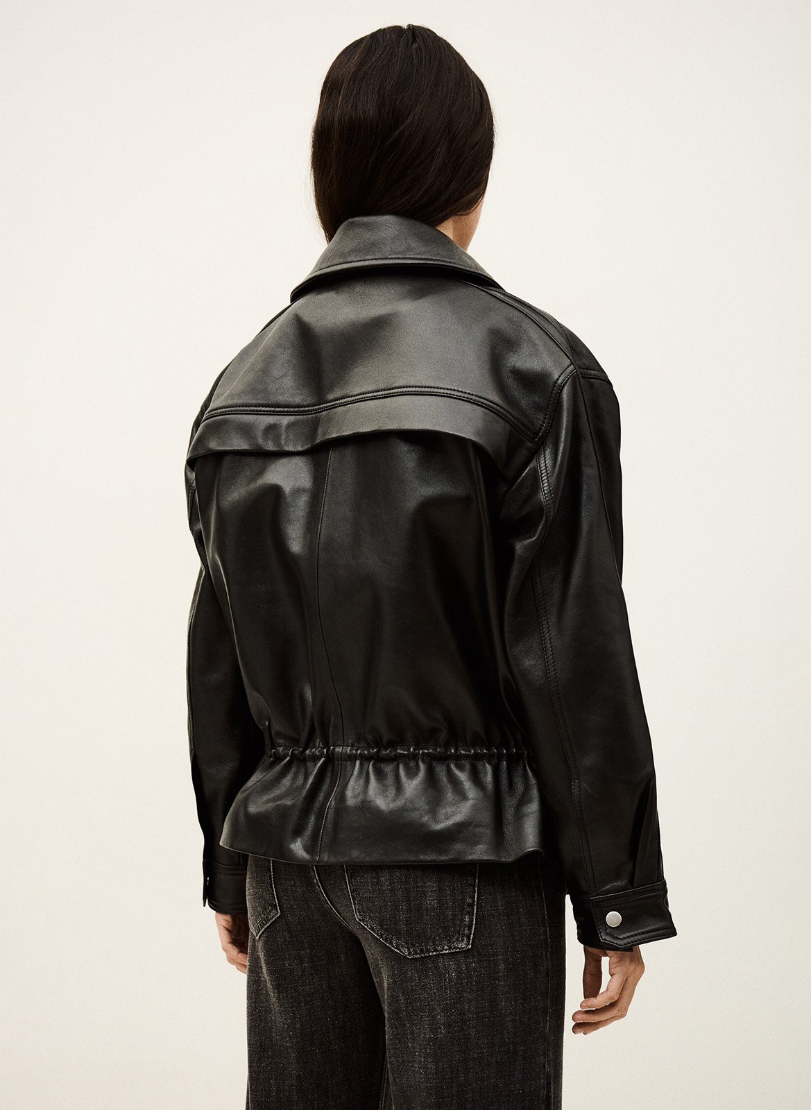 Veste en cuir cintrée à col montant kassia BA&SH Noir