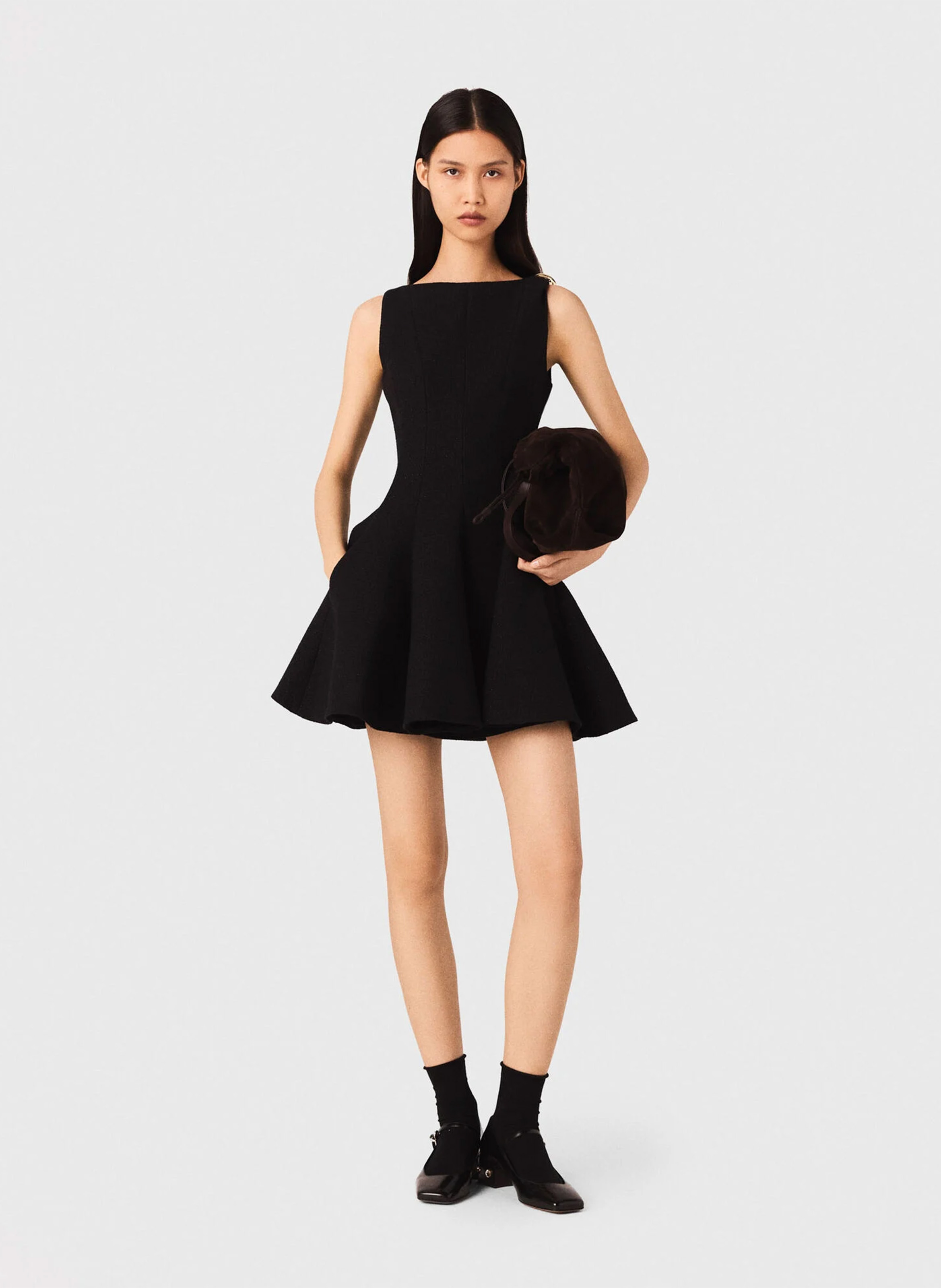 Robe courte évasée en coton mélangé MAJE Noir