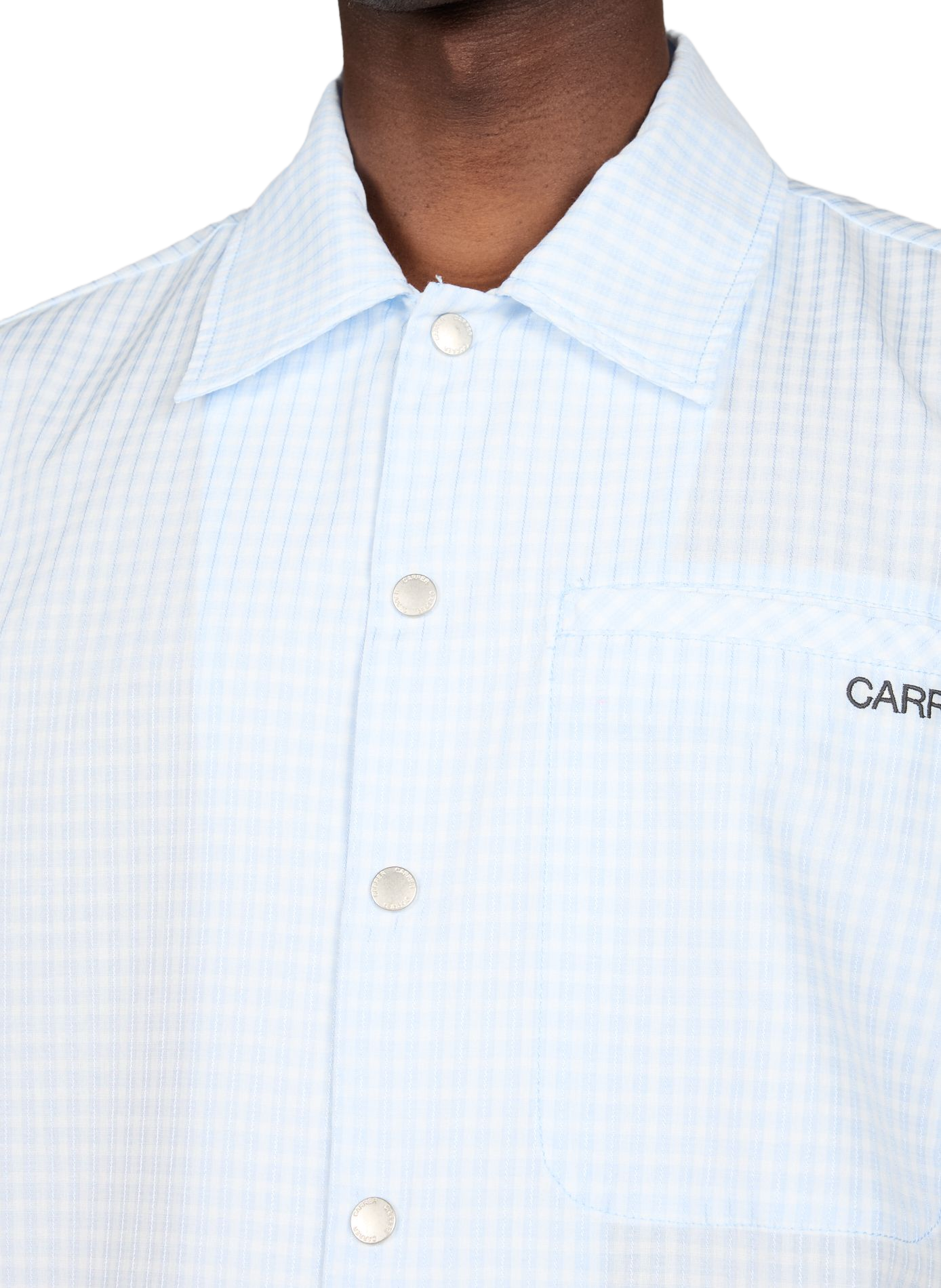 Chemise manches courtes à carreaux en coton et lin mélangés CARRER Bleu