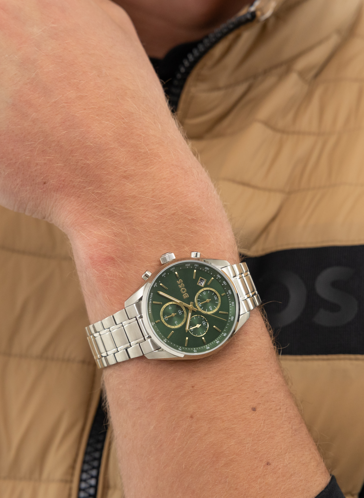 Montre quartz Grand prix 44 en acier inoxydable BOSS MONTRES Vert