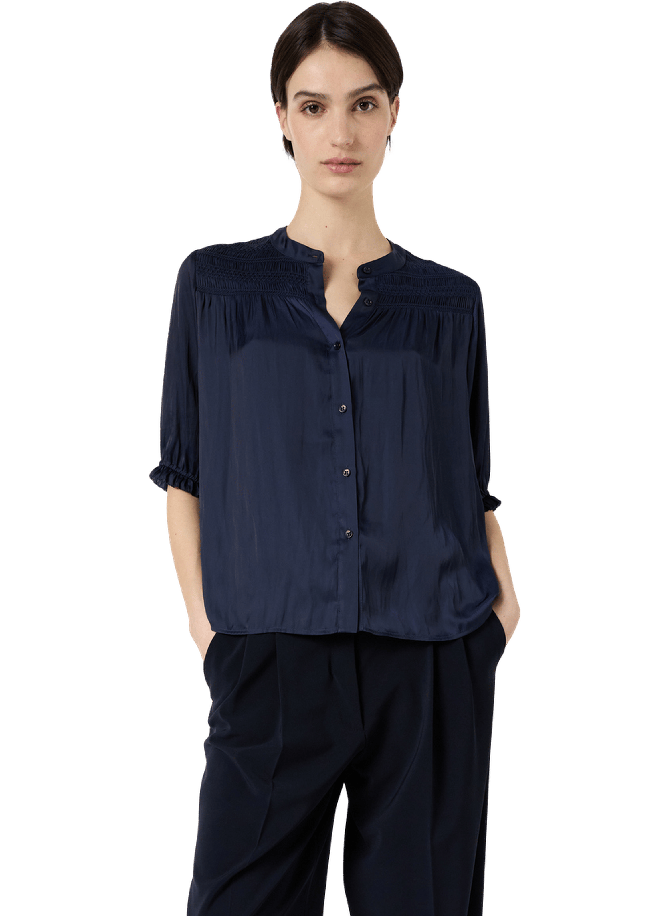 Chemise en satin à smocks - catrine GERARD DAREL Bleu