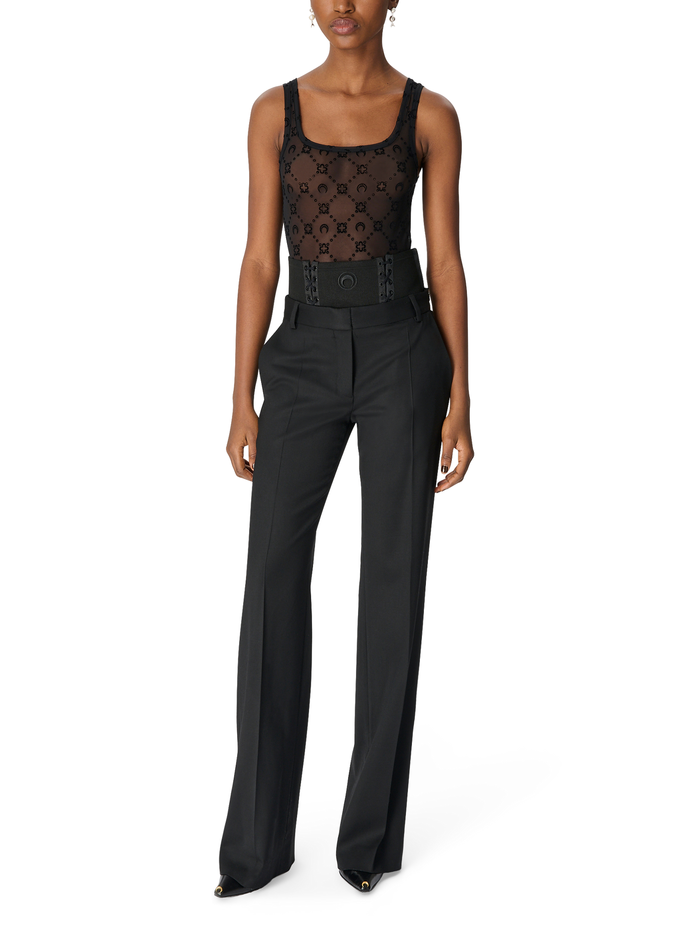 Body en mesh floqué moonogram à encolure carrée MARINE SERRE Noir
