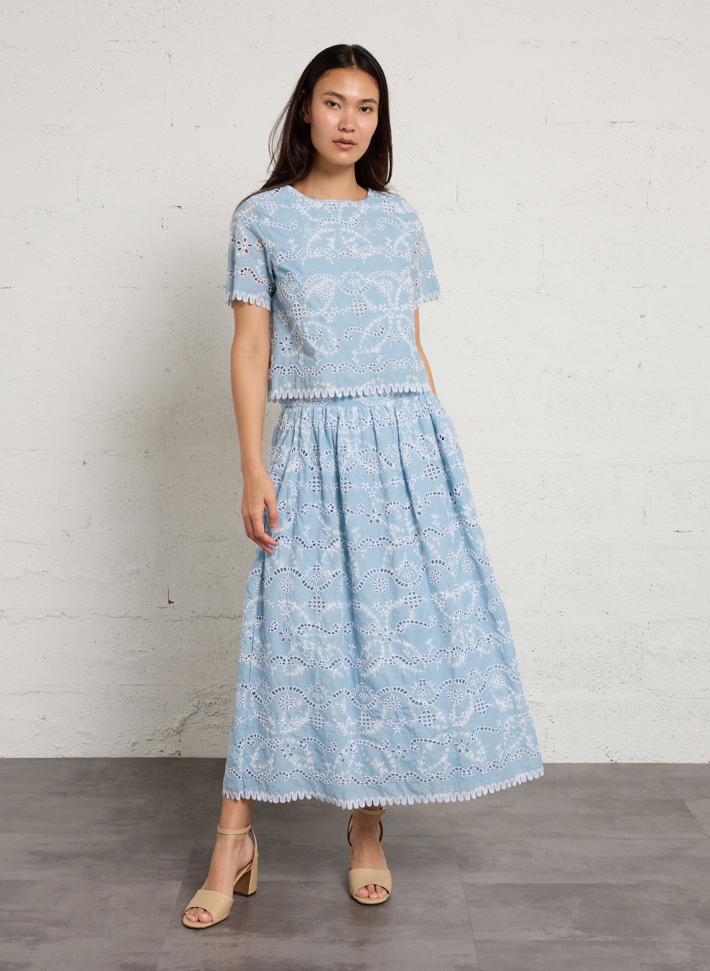 Jupe midi broderie anglaise orizon MAISON 123 Bleu