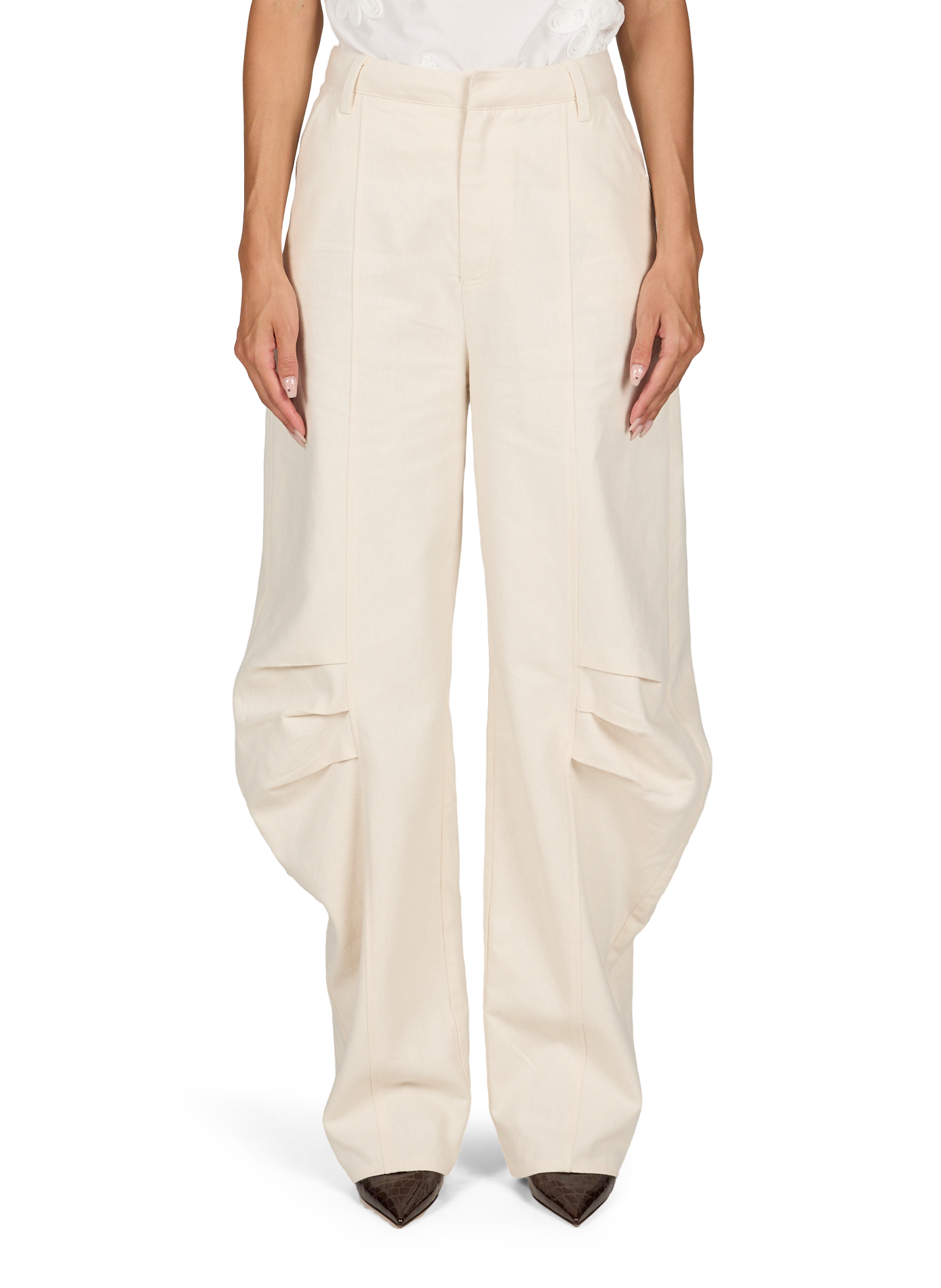 Tapered linen and cotton tailored trousers ROTATE Beige