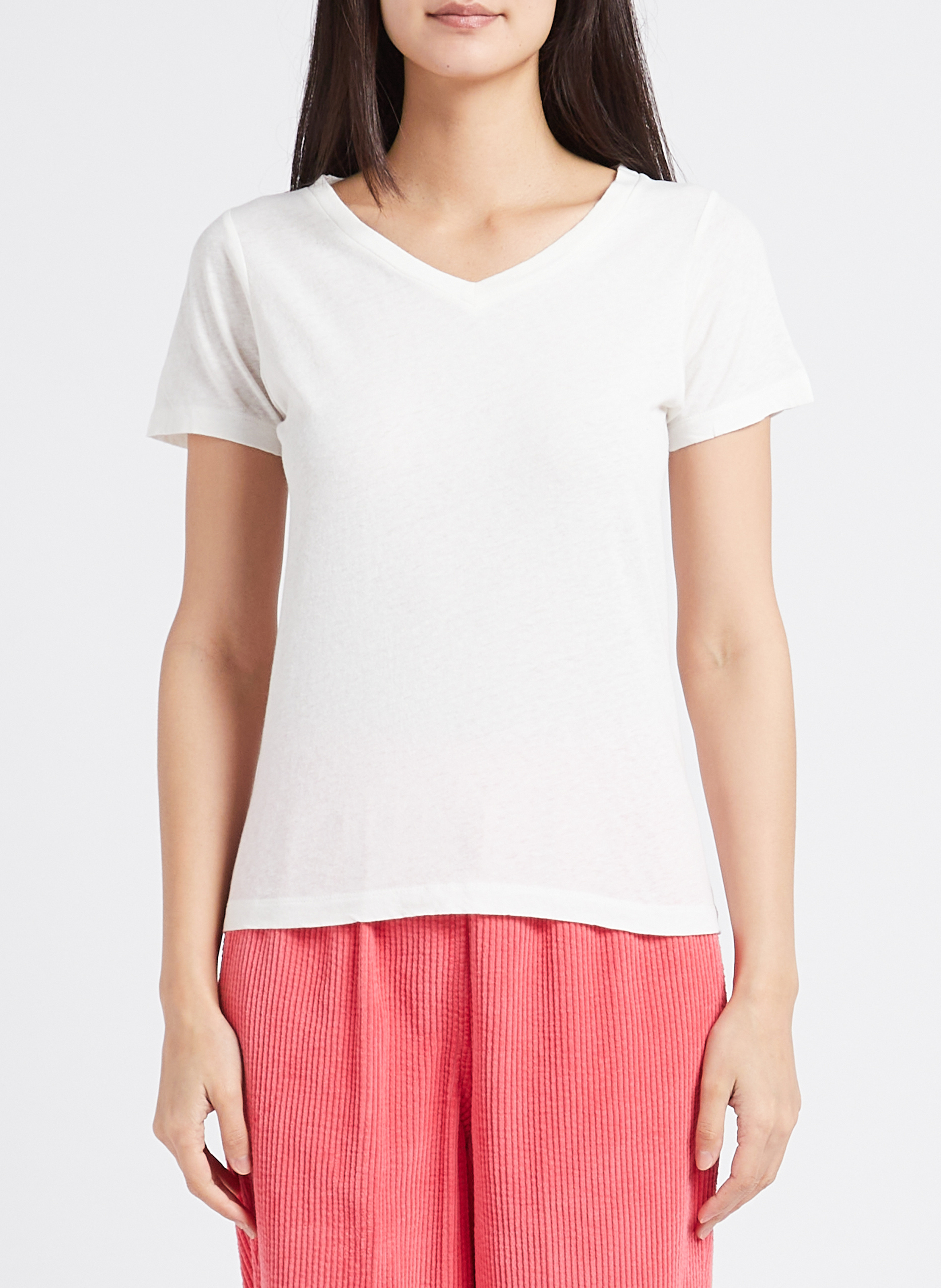 Tee-shirt col v en coton gamipy AMERICAN VINTAGE Blanc