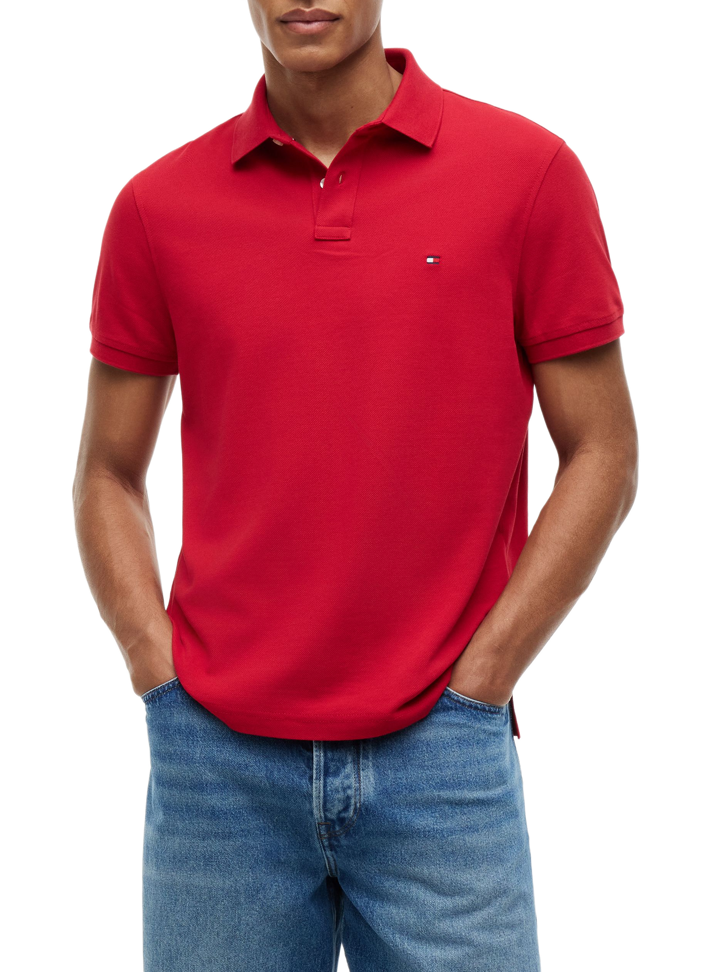 Polo droit en piqué de coton TOMMY HILFIGER Rouge