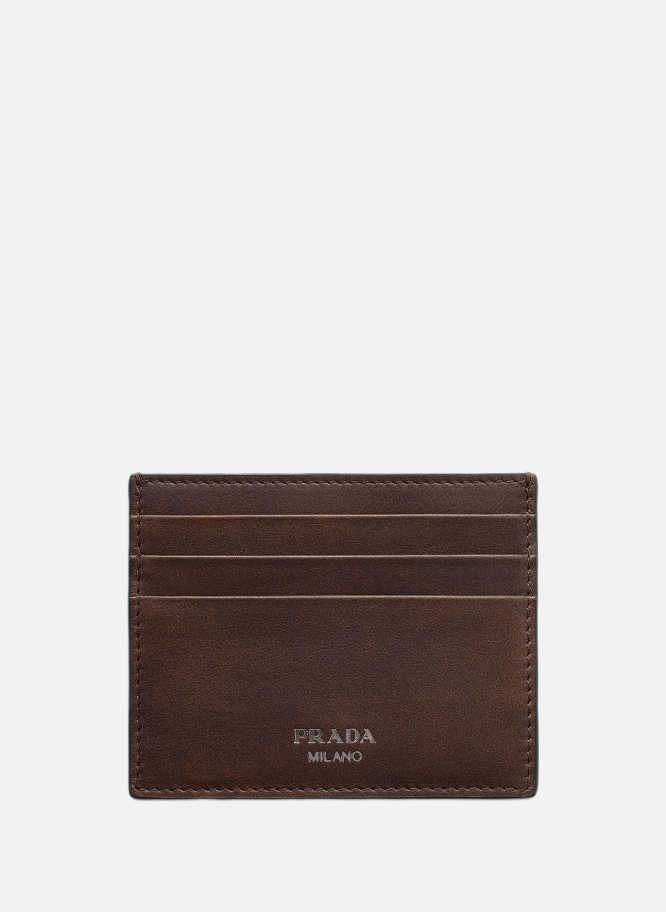 Porte-cartes en cuir PRADA Marron