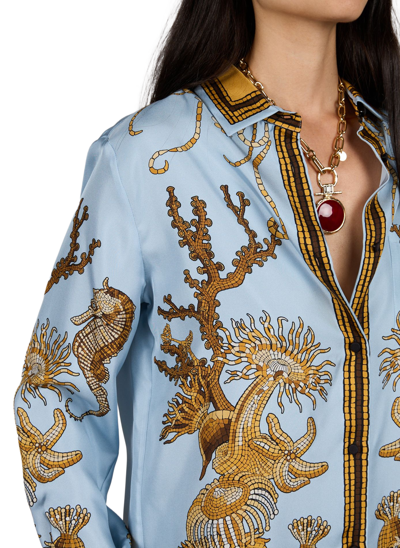 Gerade Seidenhemd mit Print LA DOUBLEJ Blau