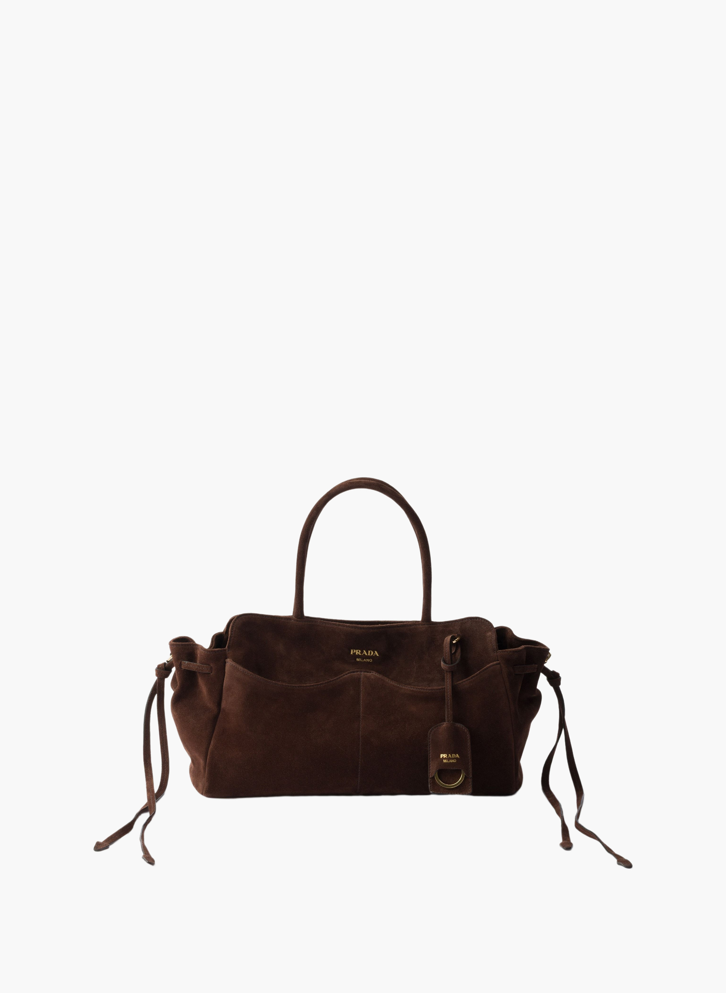 Grand sac prada allusion en veau velours PRADA Marron