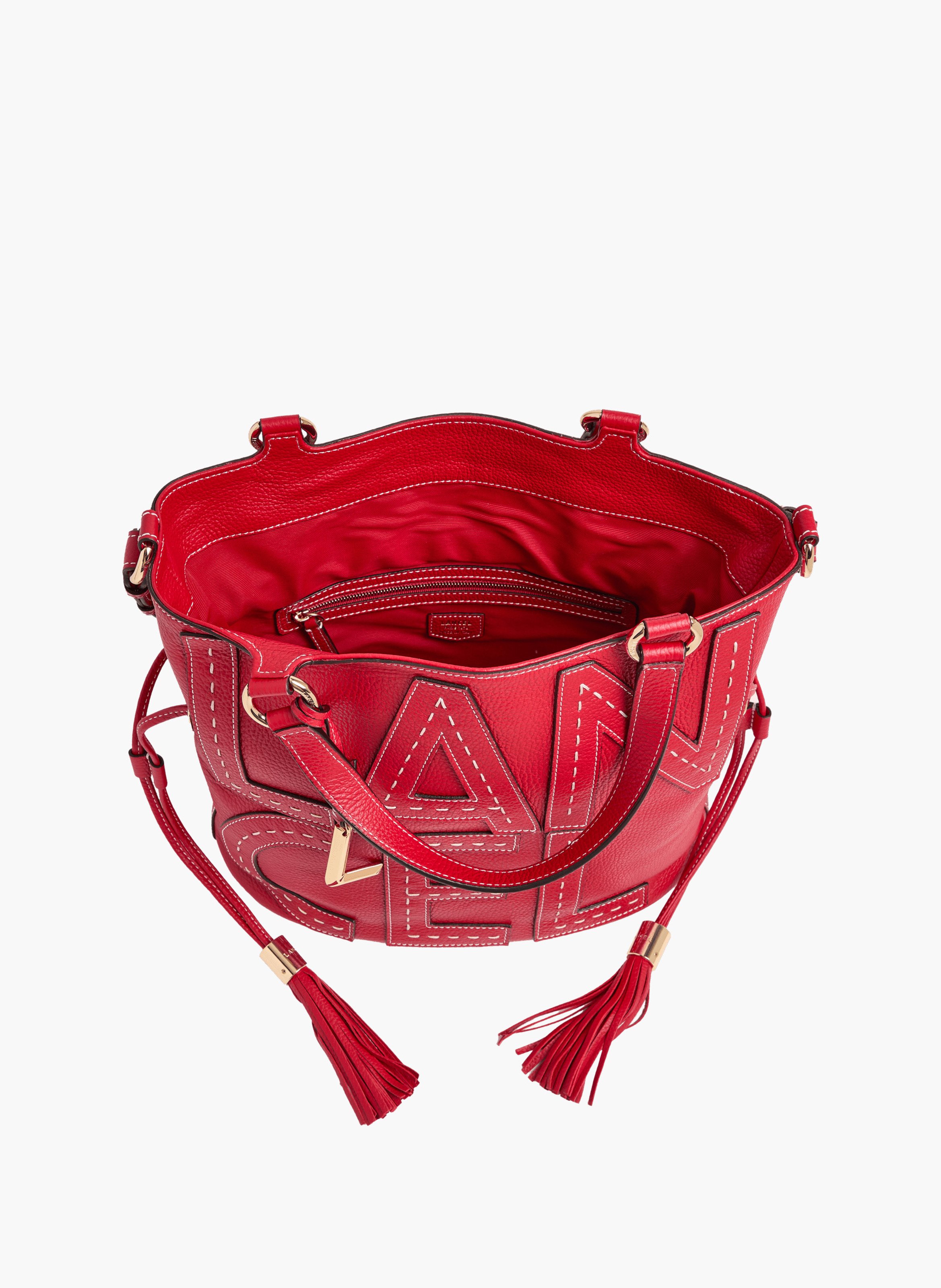 Sac seau premier flirt de lancel en animation 150y maxi lettres : cuir de vachette graine LANCEL Rouge