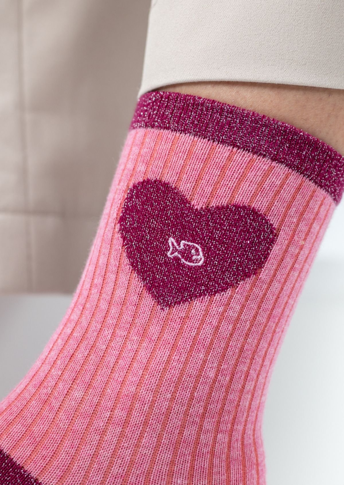 Chaussettes en coton peigné coeur BILLYBELT Rose