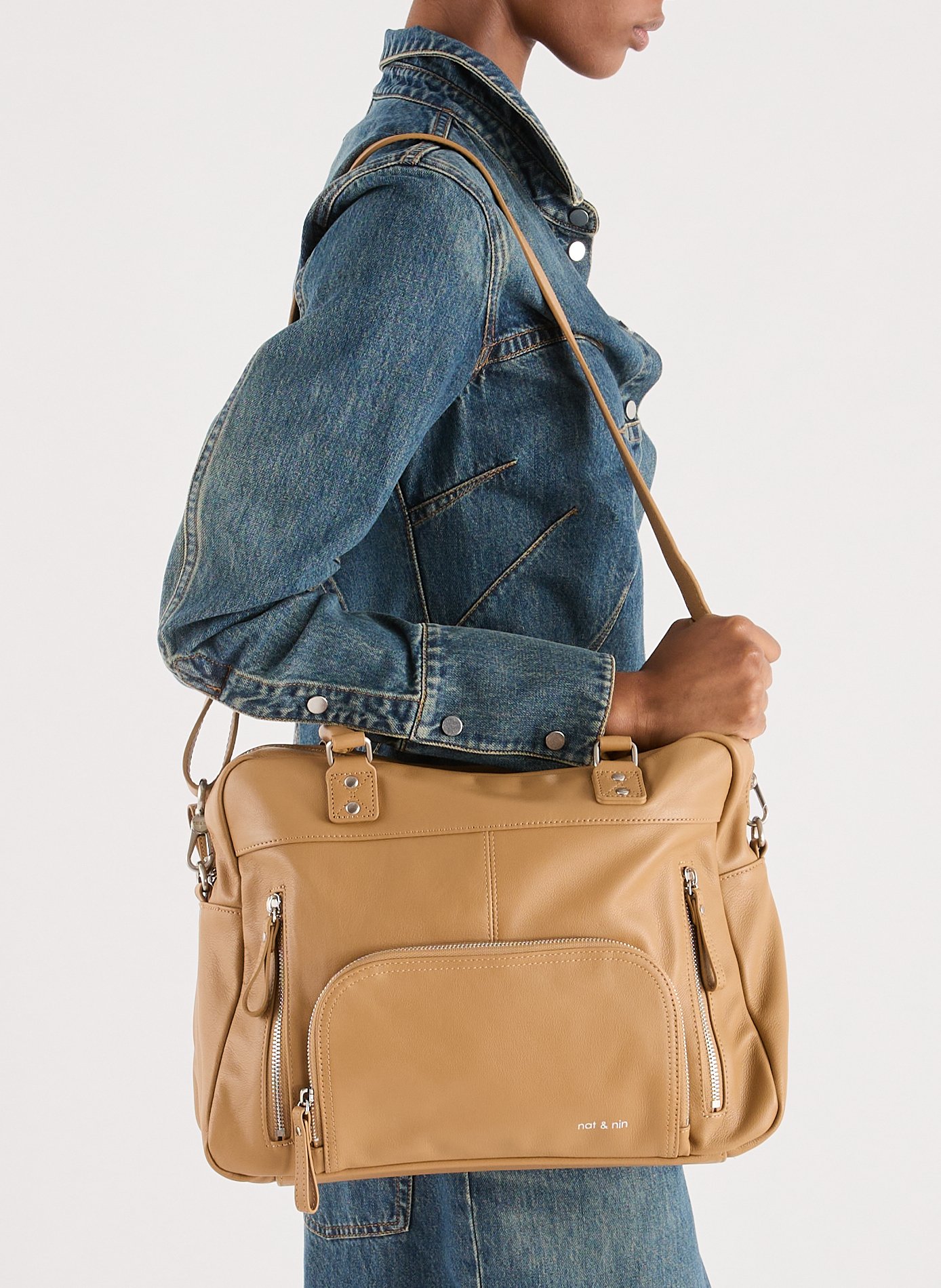 Leather laptop bag NAT &amp; NIN Beige
