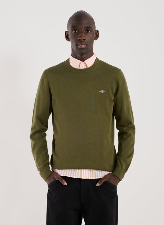 Cotton round neck Sweatshirt Green by GANT GANT Cotton round neck Sweatshirt Green