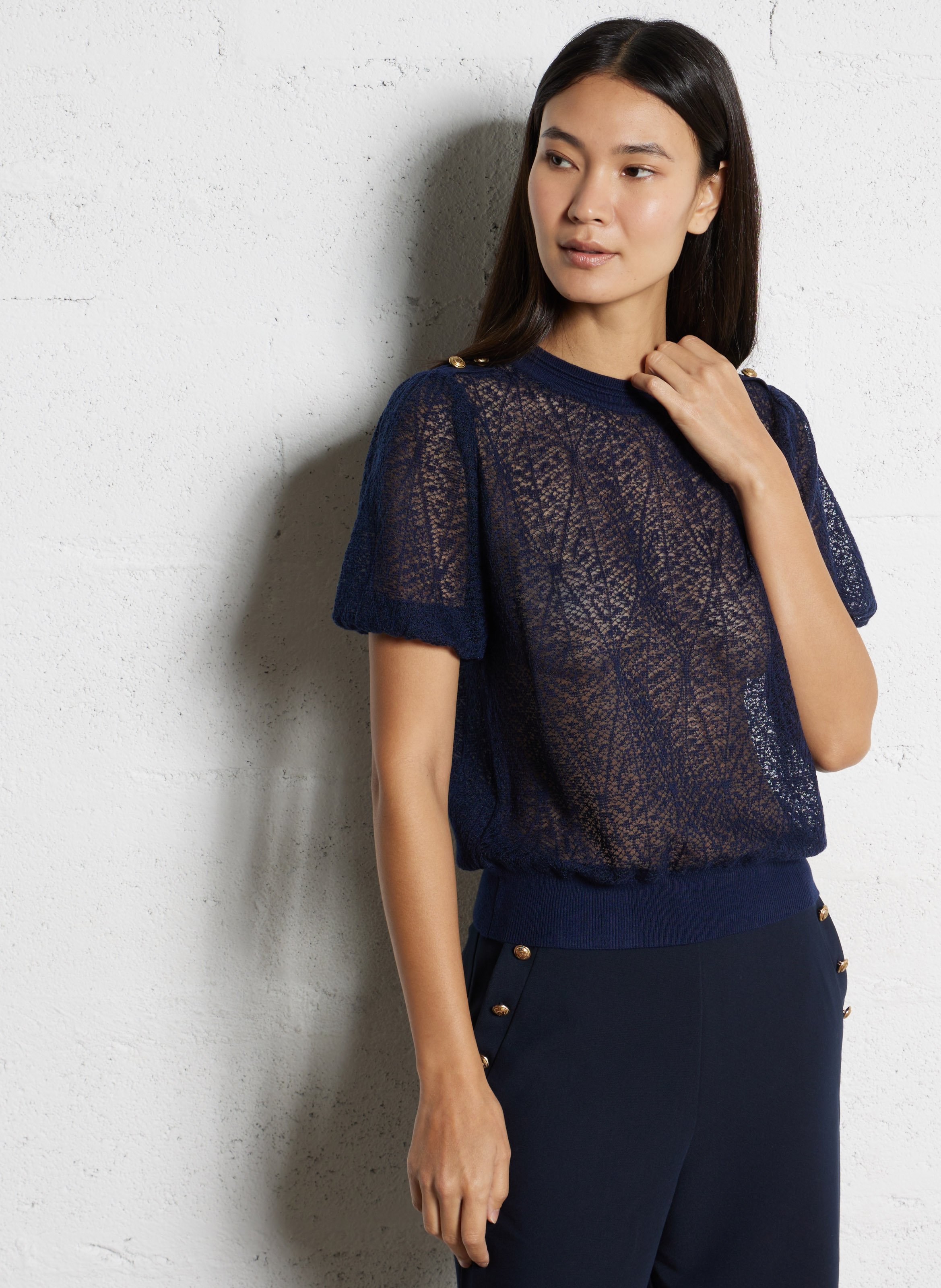 Pull col rond IKKS Bleu