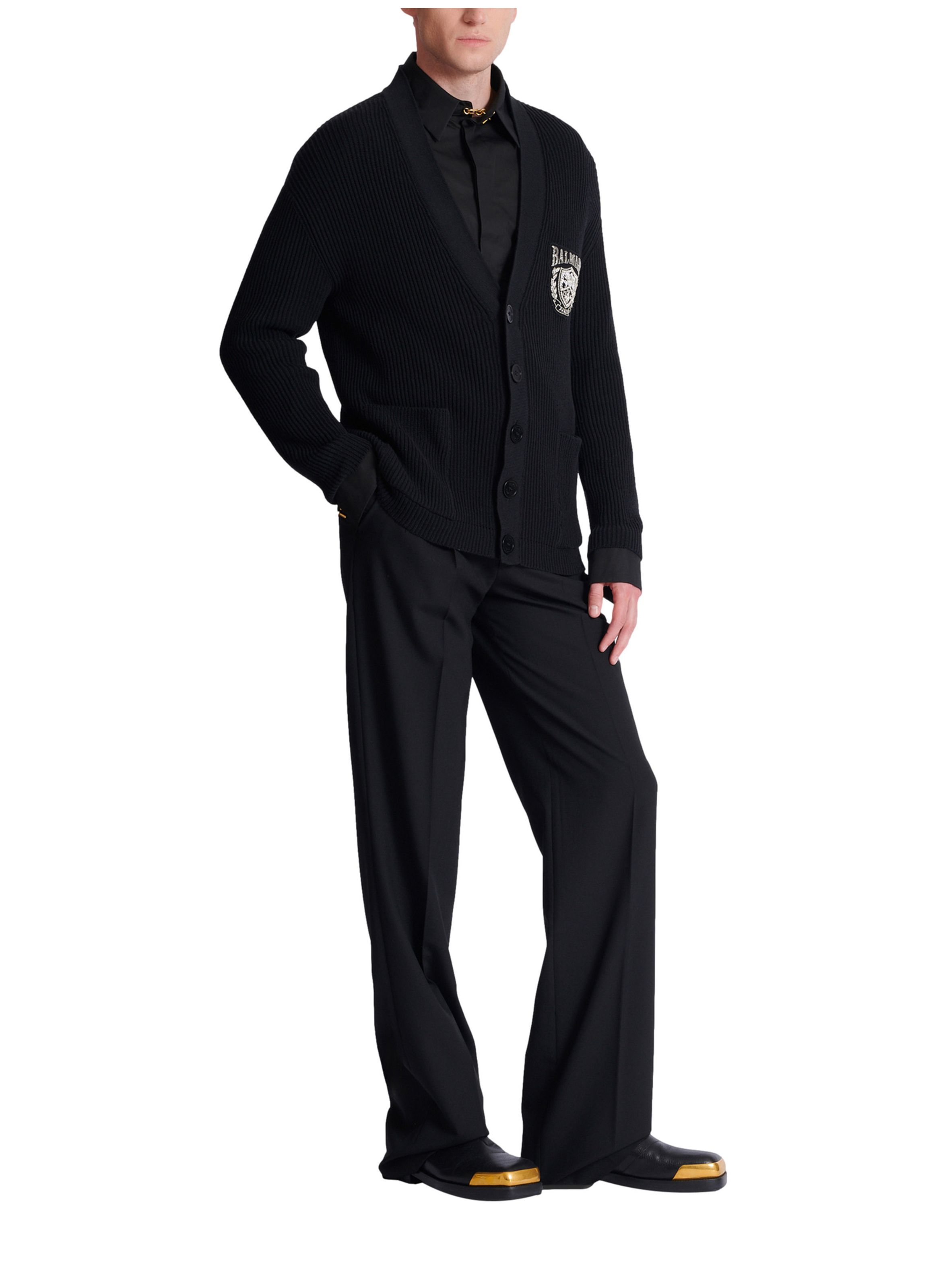 Cardigan en maille de coton tube BALMAIN Noir