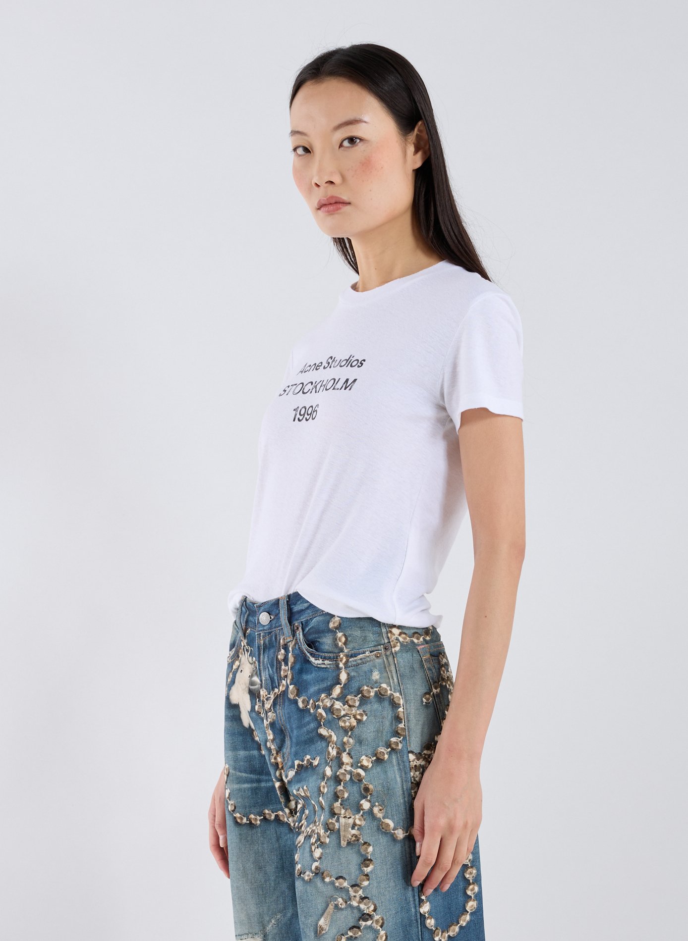ACNE STUDIOS T-shirt en coton organique et chanvre Blanc