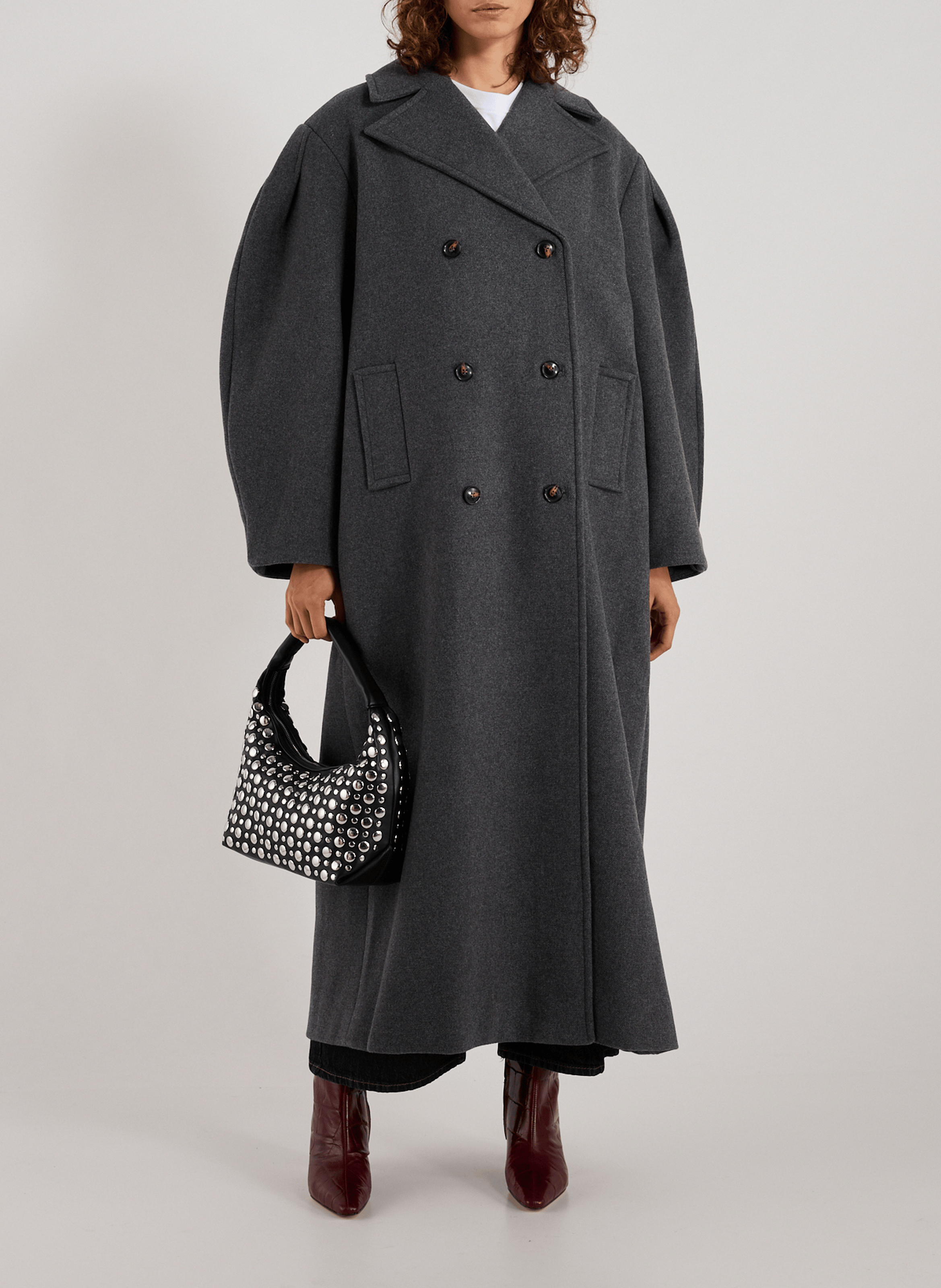 Oversized long woolen peacoat GANNI Grey